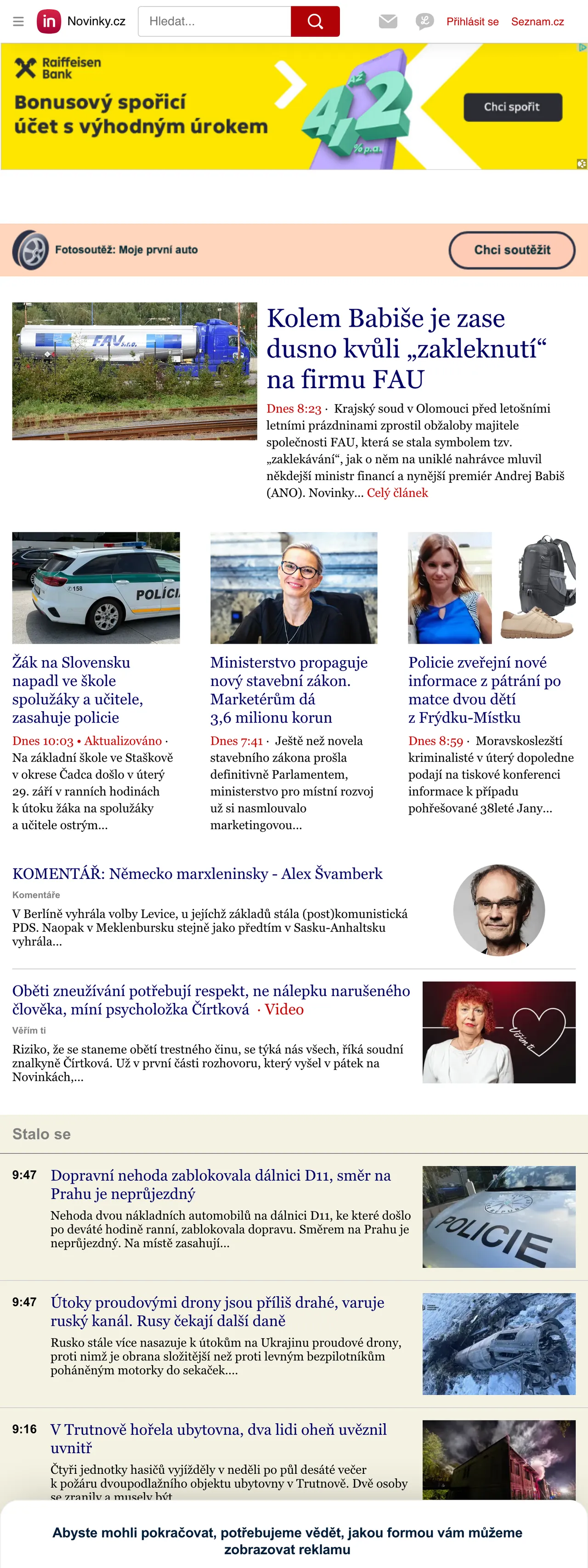 Screenshot of the Novinky.cz front page