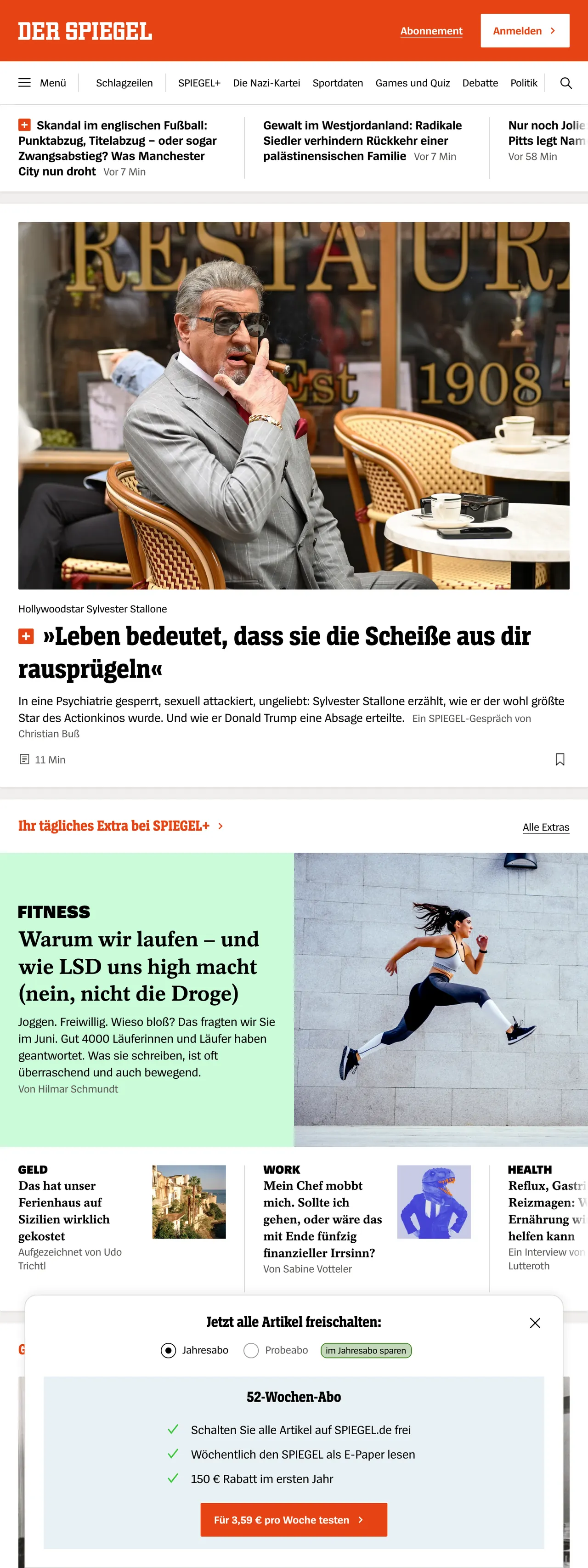 Screenshot of the DER SPIEGEL front page