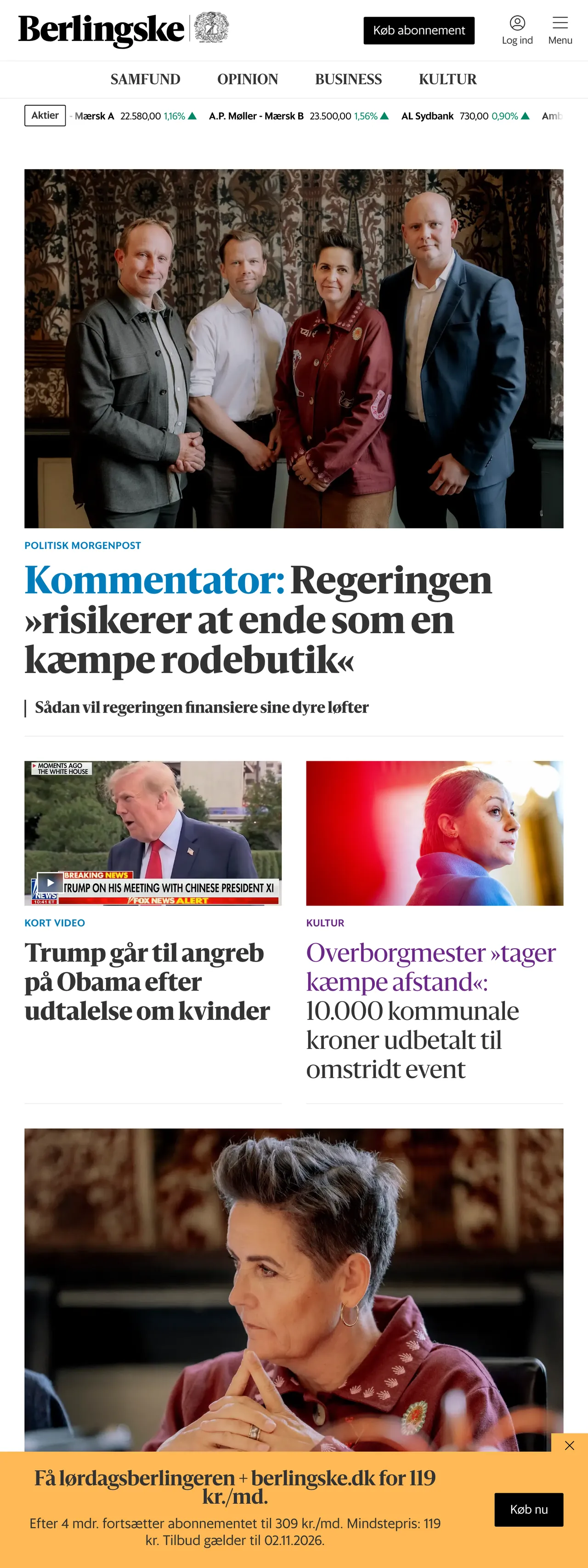 Screenshot of the Berlingske front page