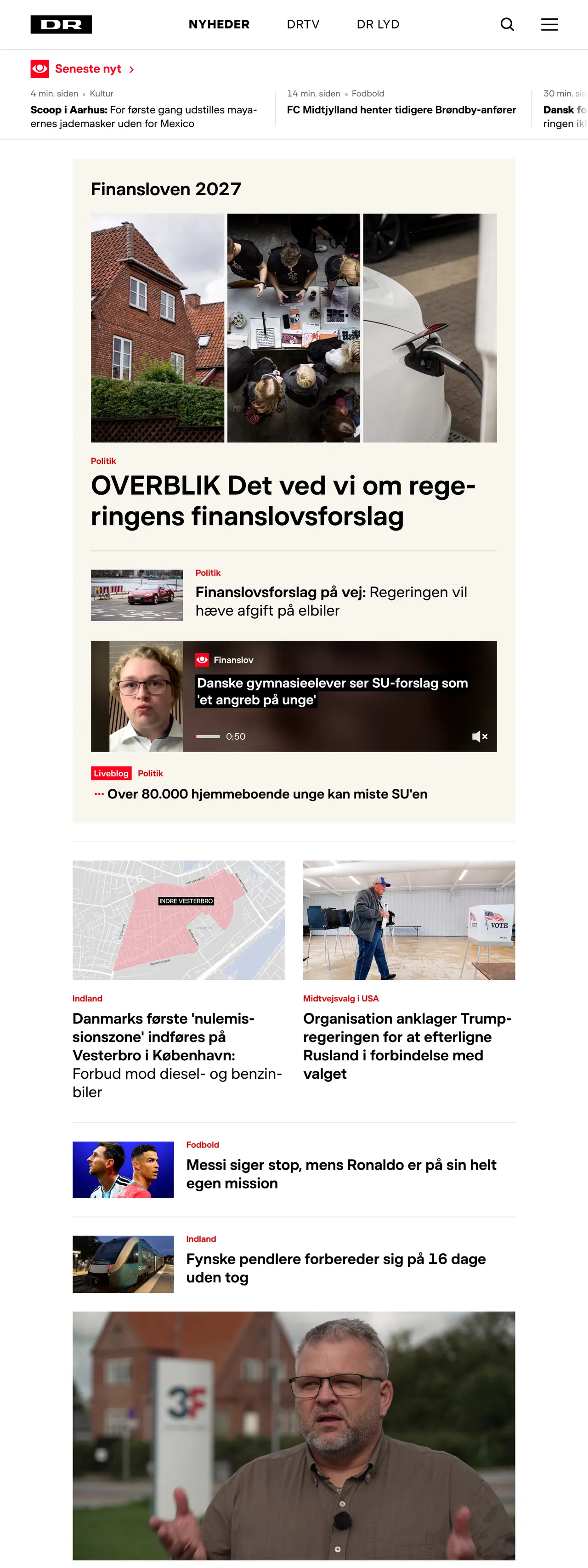 Screenshot of the DR front page