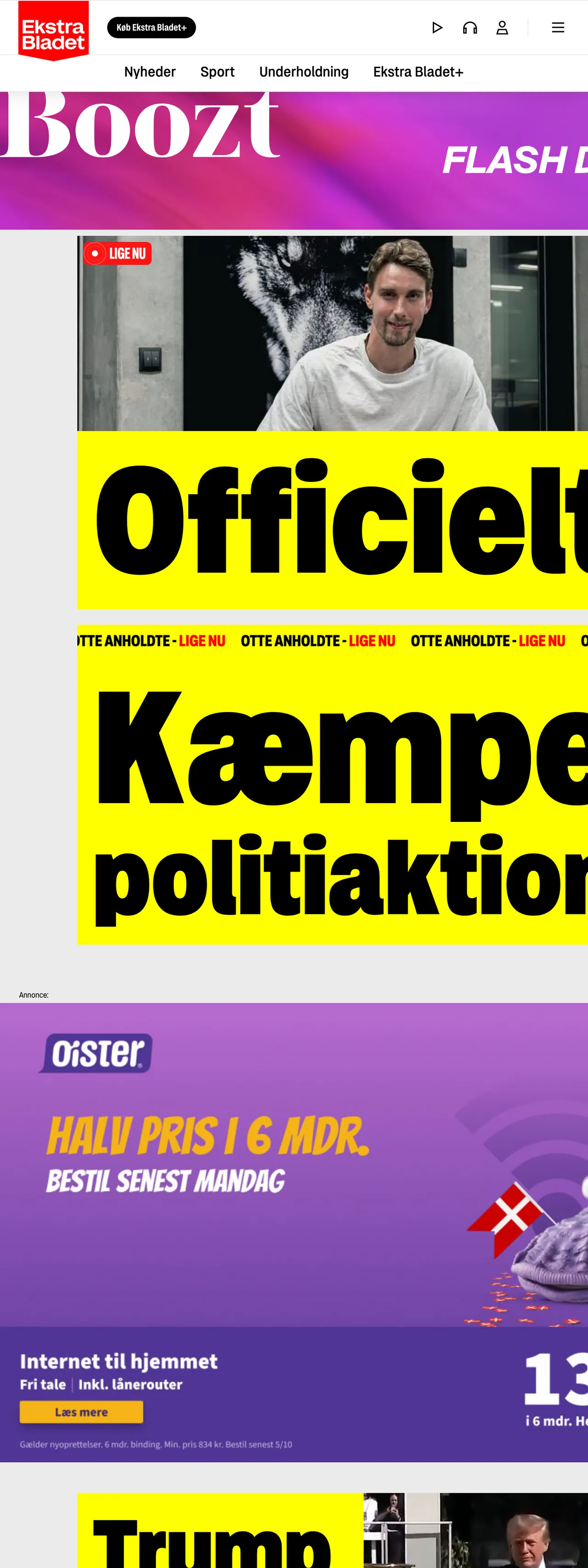 Screenshot of the Ekstra Bladet front page