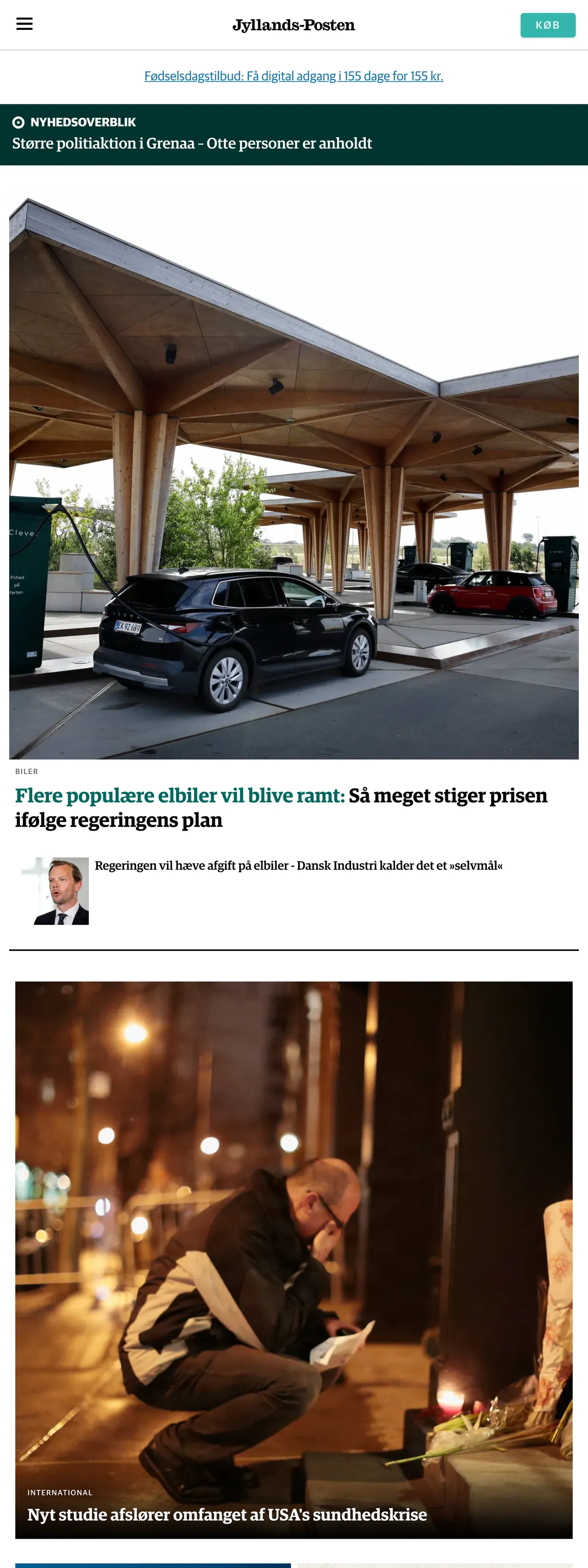 Screenshot of the Jyllands-Posten front page