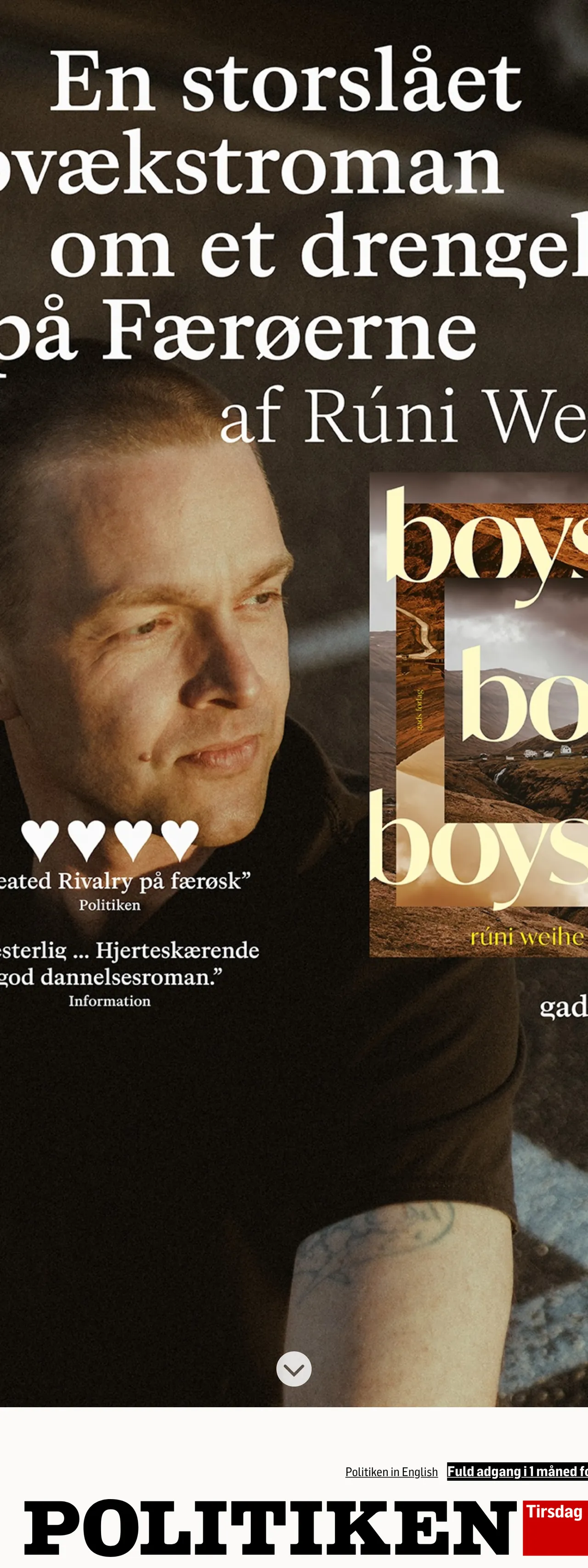 Screenshot of the Politiken front page