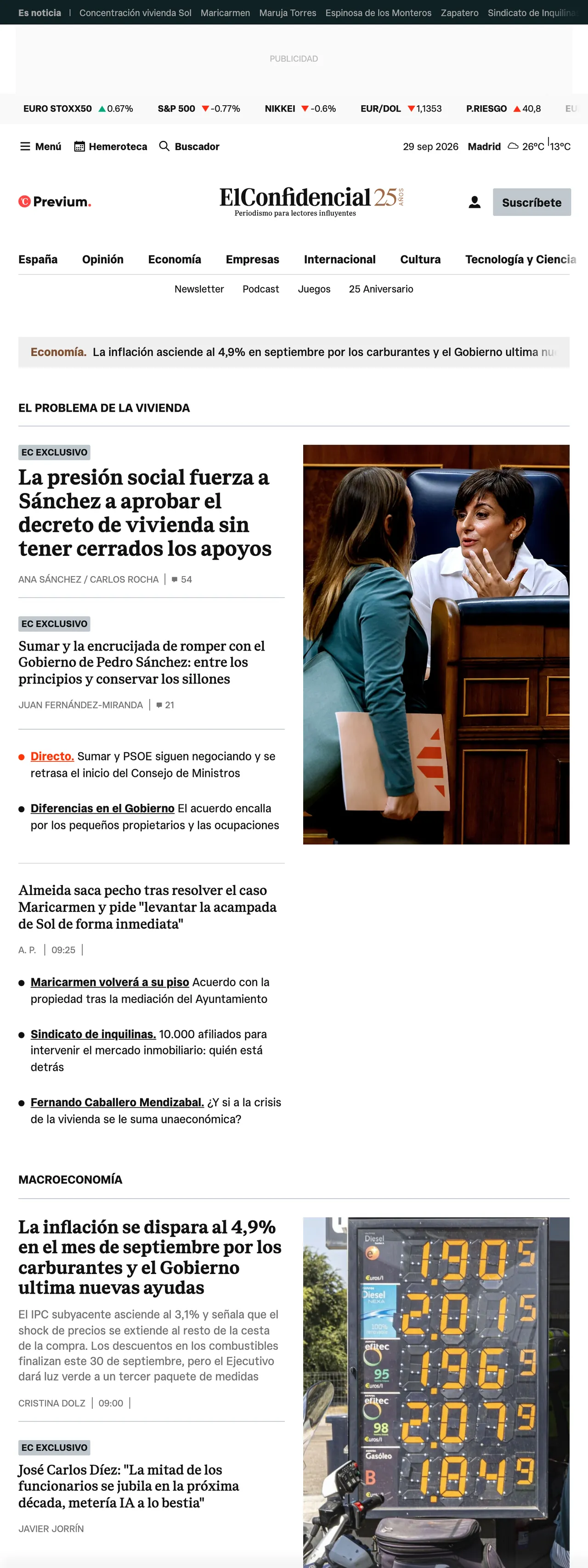Screenshot of the El Confidencial front page