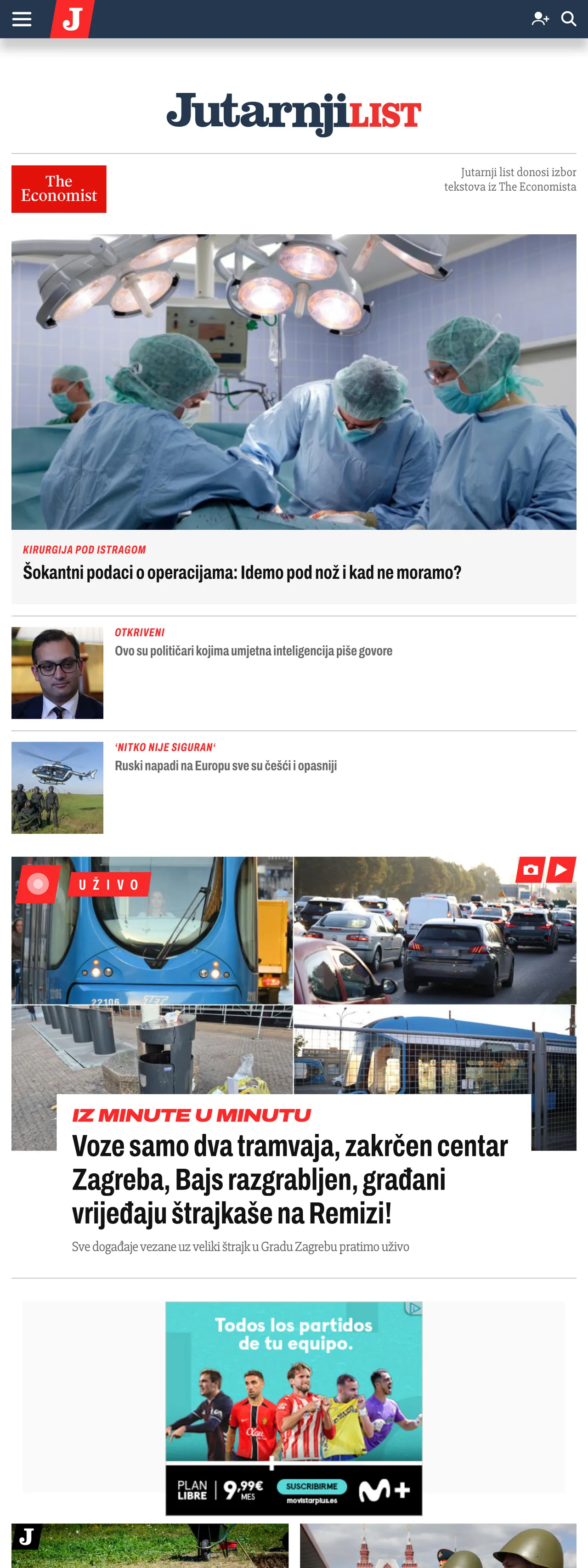 Screenshot of the Jutarnji list front page