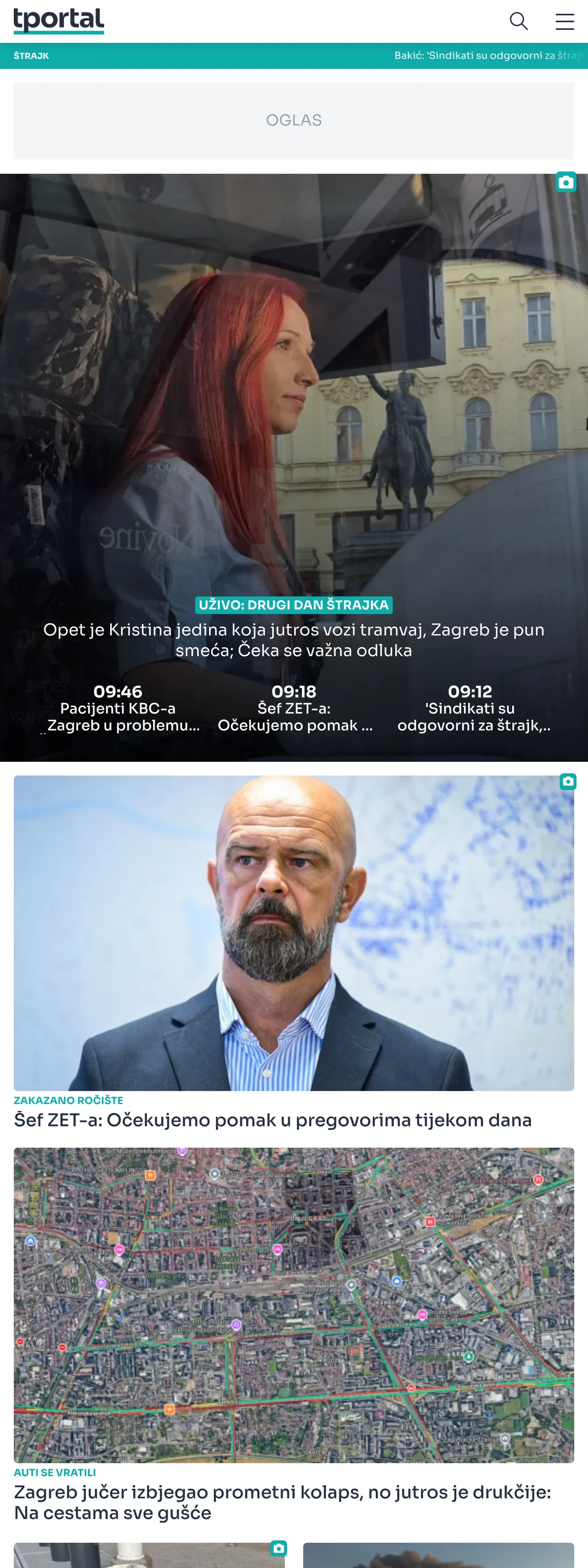 Screenshot of the tportal front page
