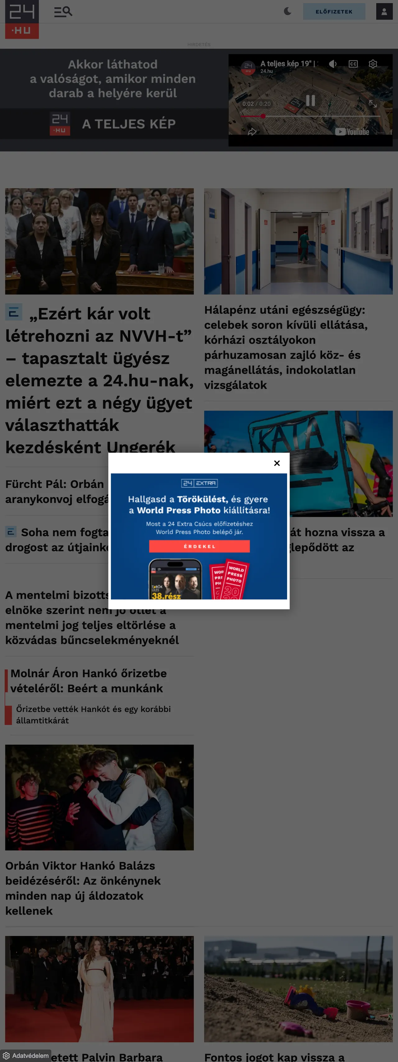 Screenshot of the 24.hu front page