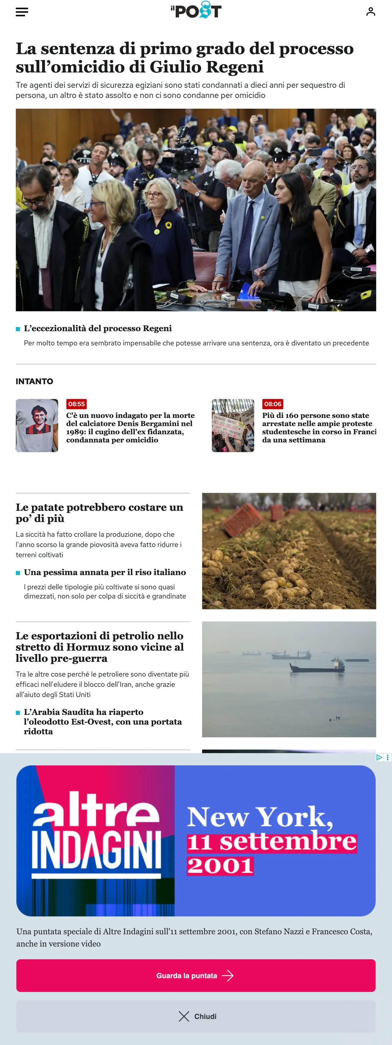 Screenshot of the Il Post front page