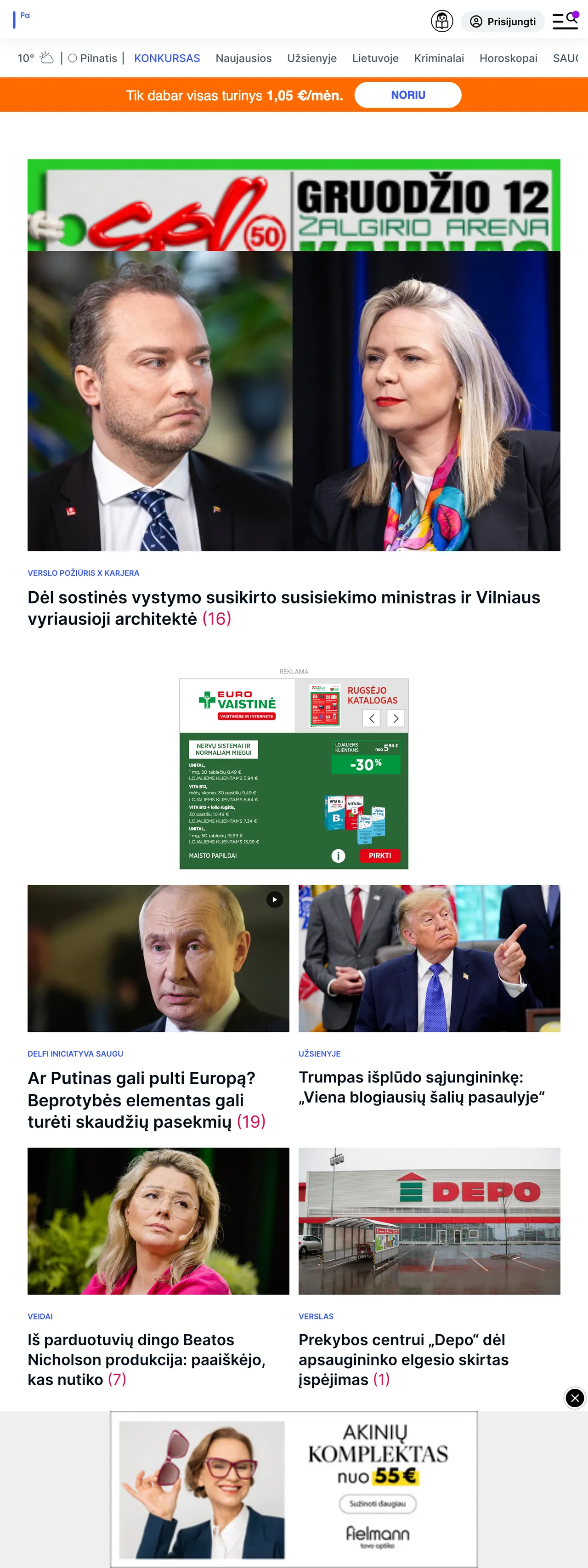 Screenshot of the Delfi front page