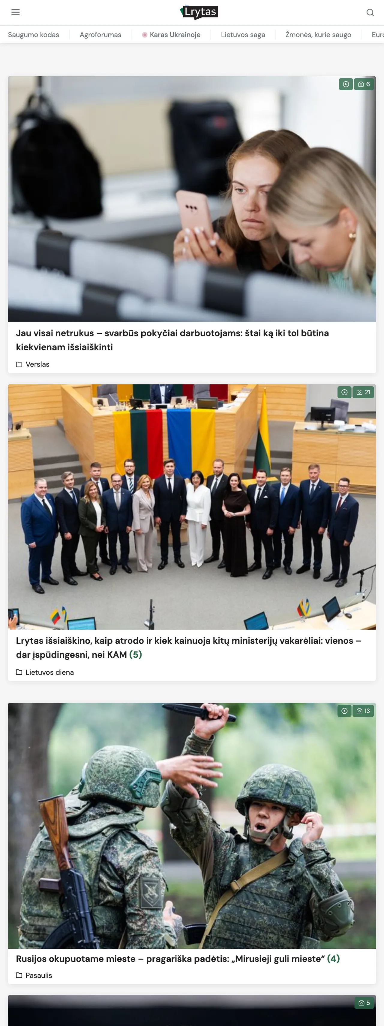 Screenshot of the Lrytas front page