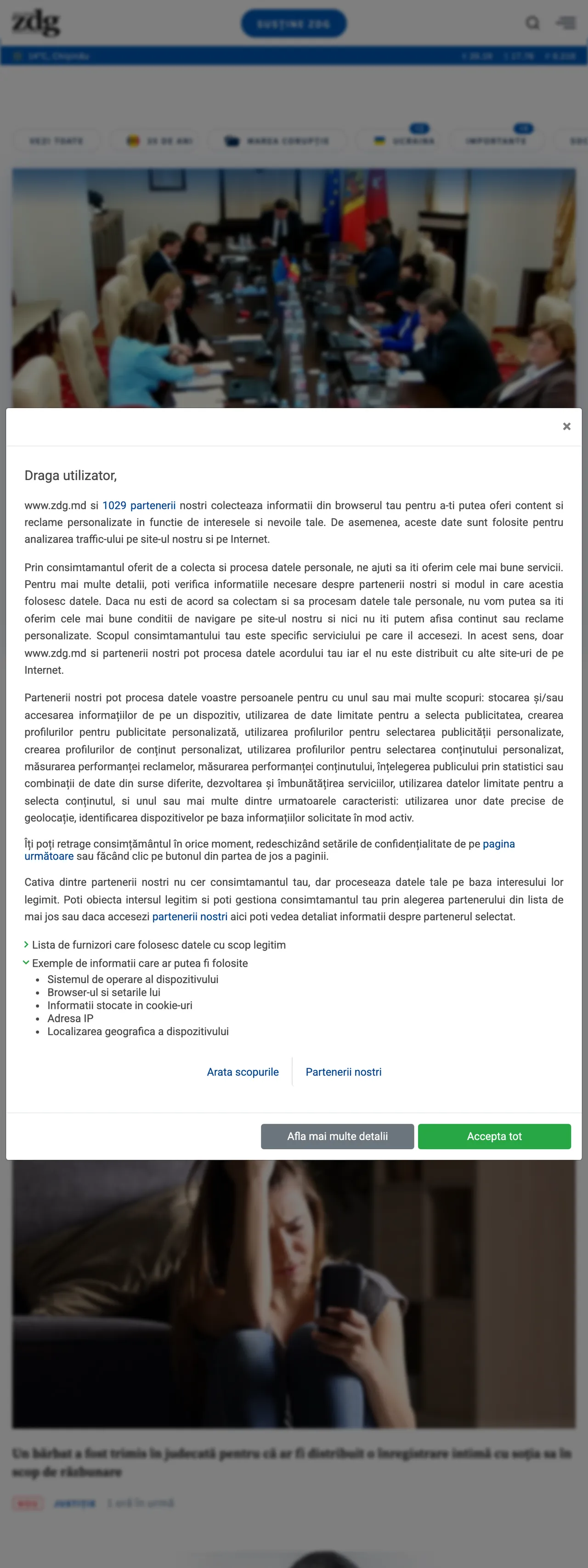 Screenshot of the Ziarul de Gardă front page