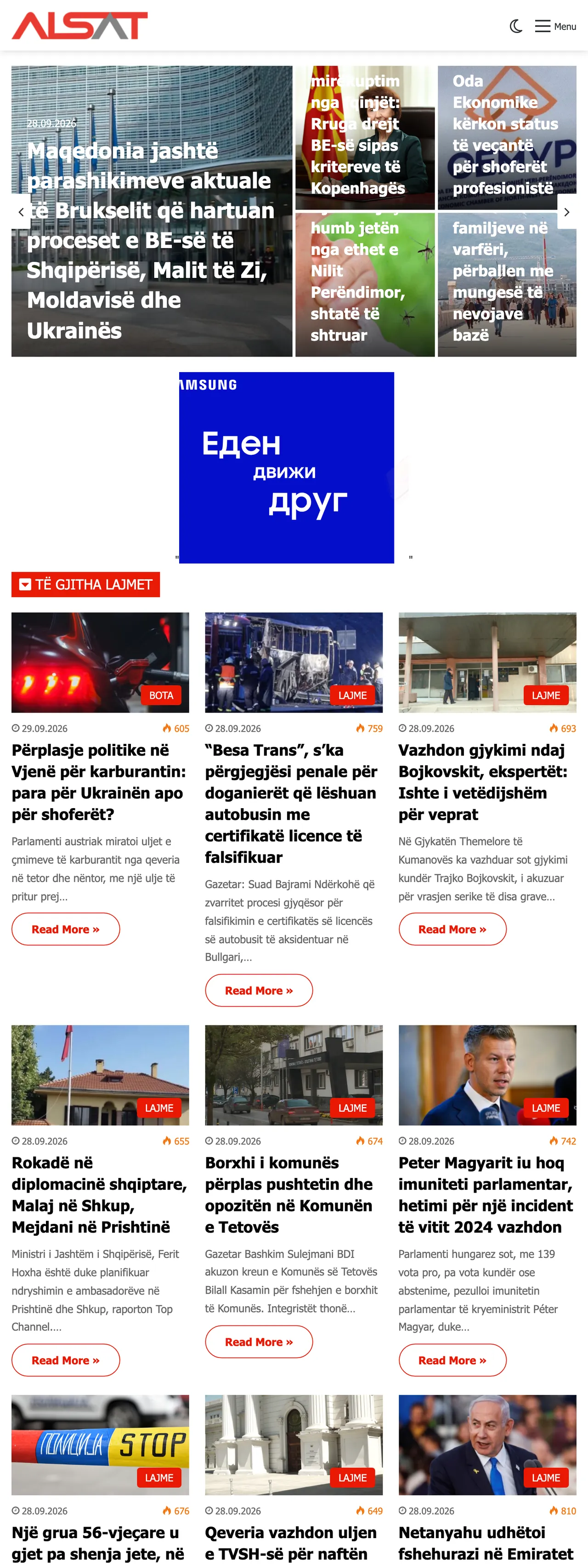 Screenshot of the ALSAT front page
