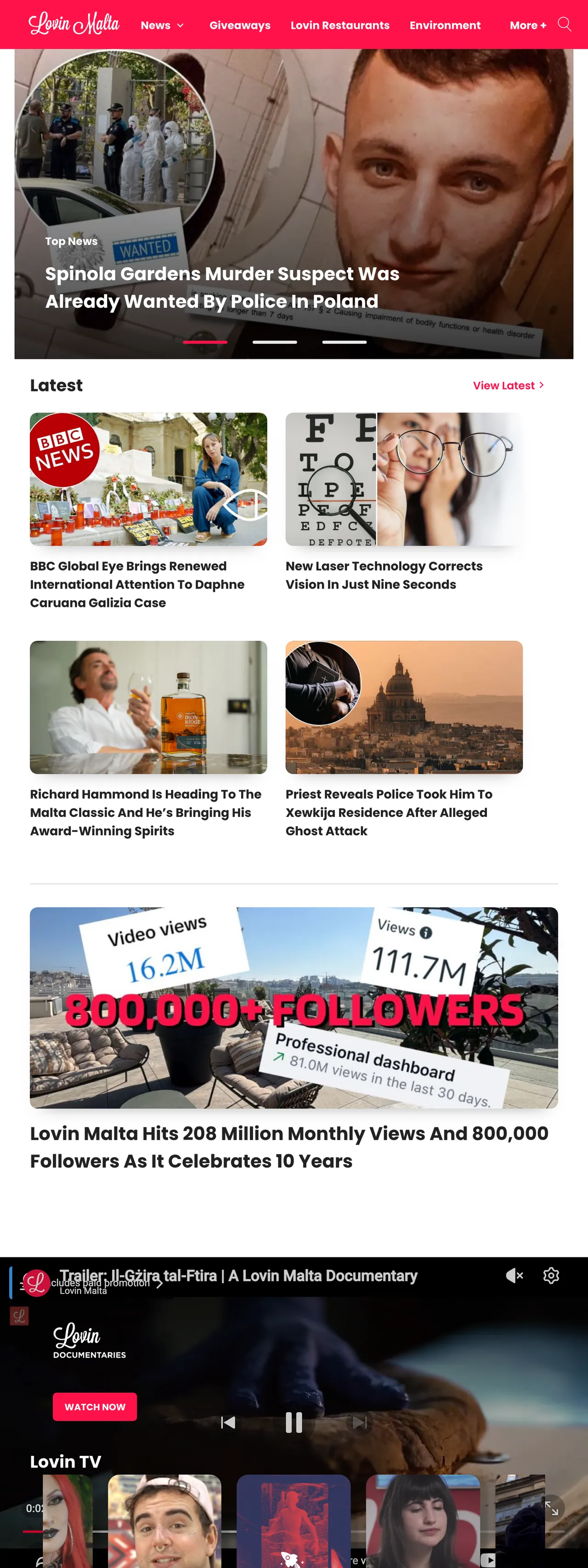 Screenshot of the Lovin Malta front page