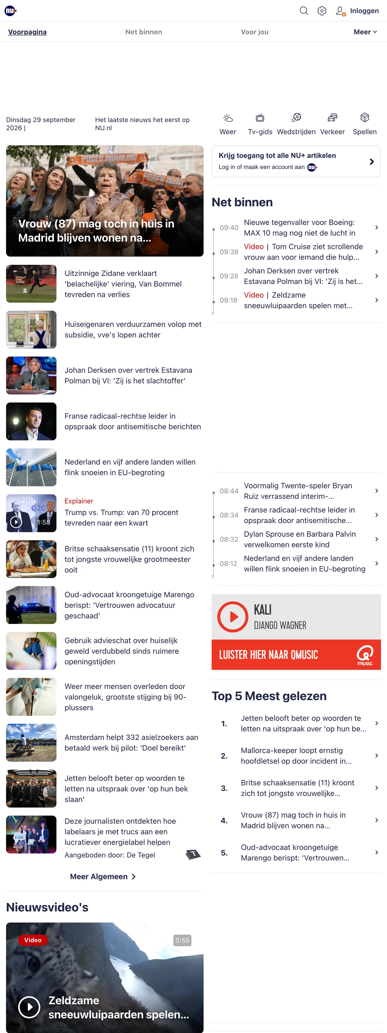 Screenshot of the NU.nl front page