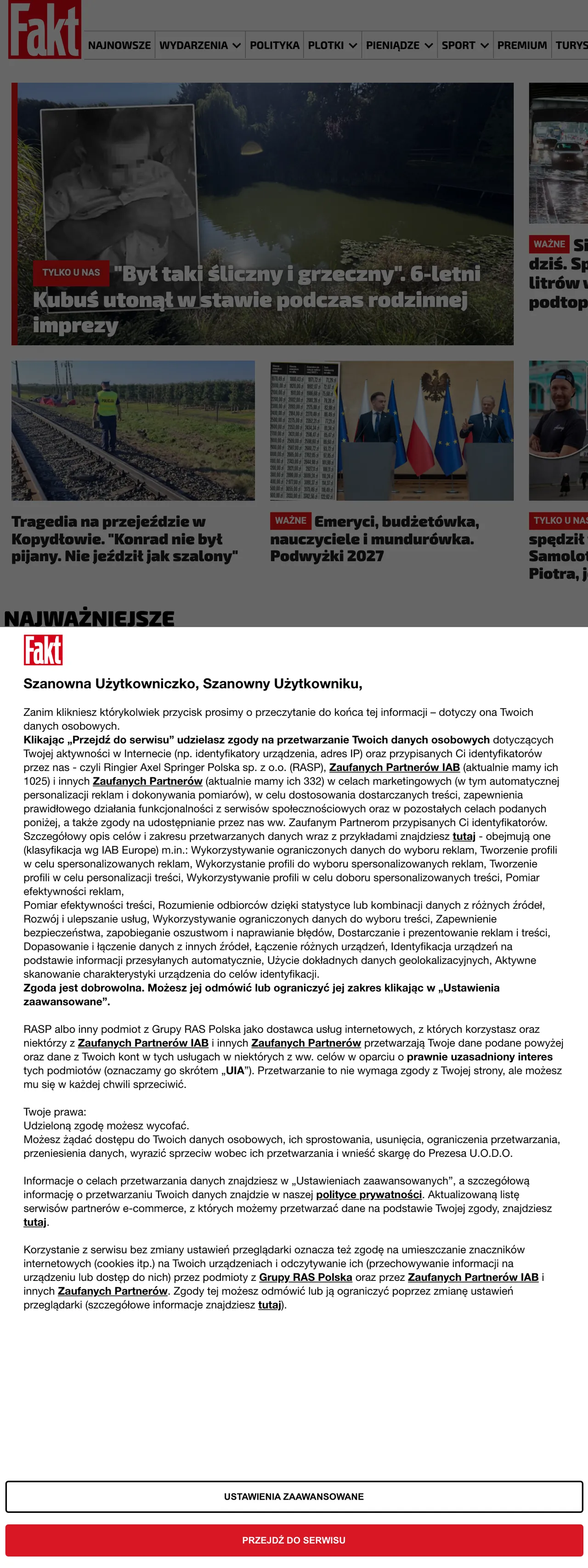 Screenshot of the Fakt front page
