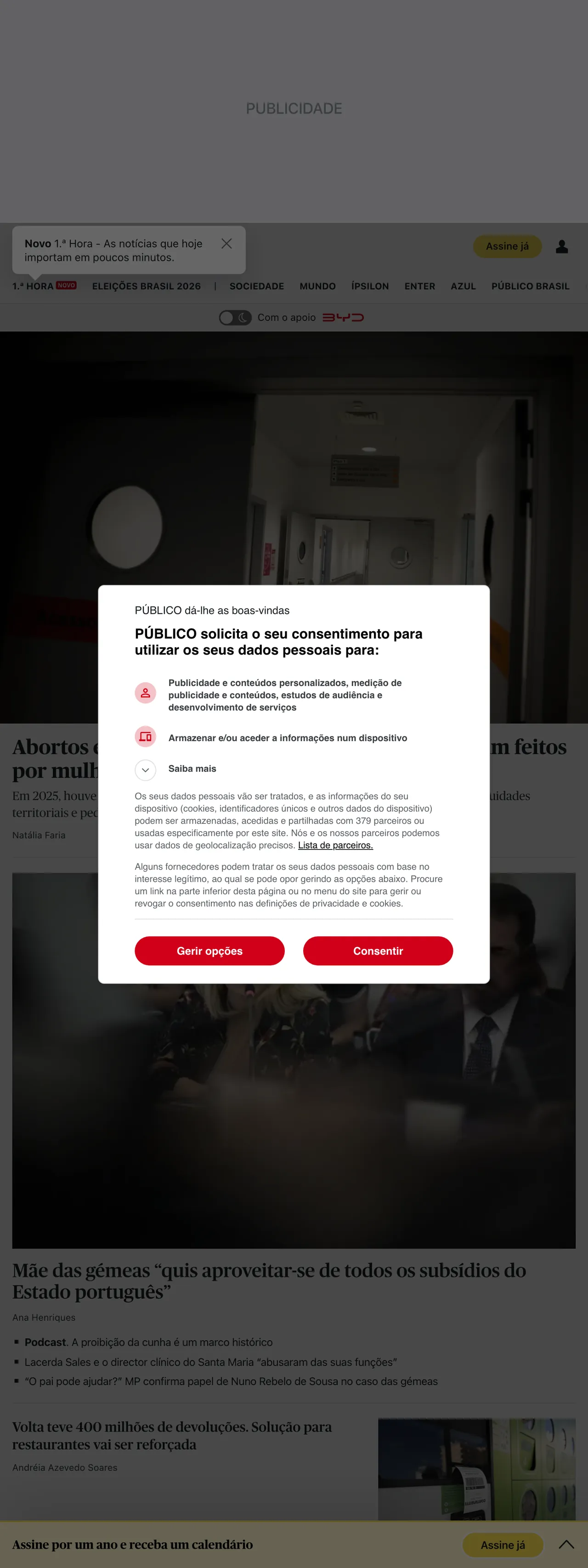 Screenshot of the Público front page