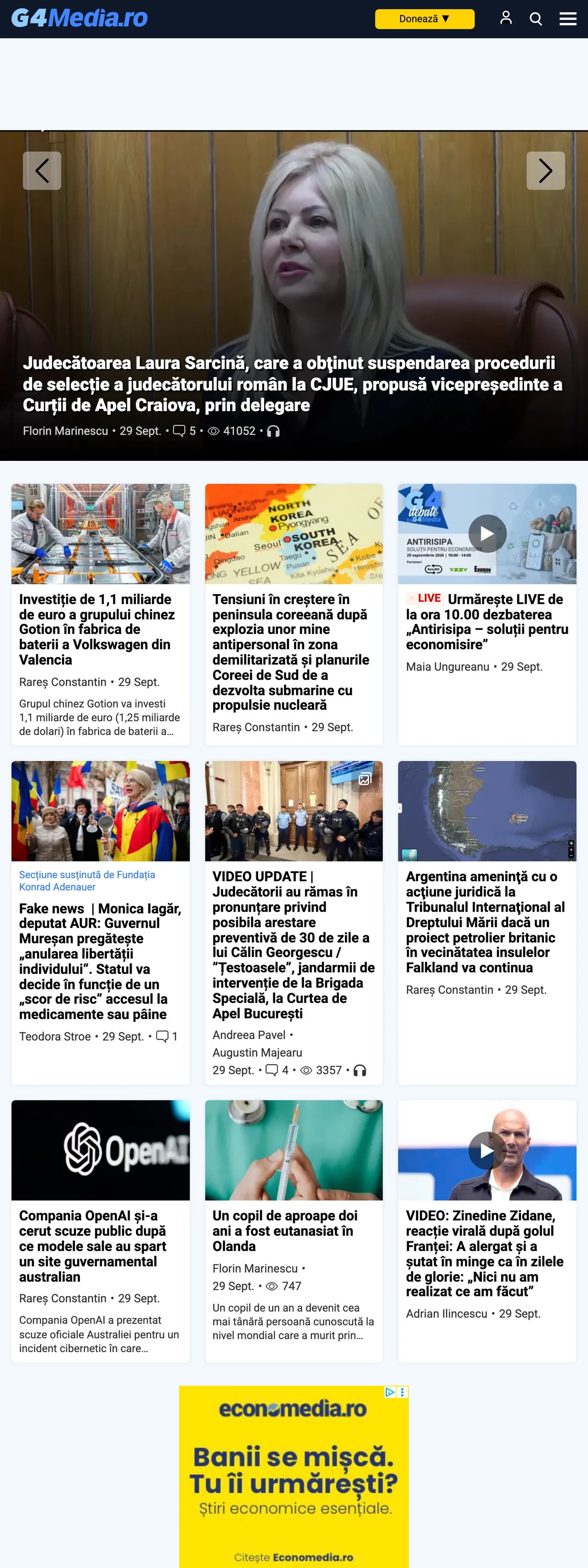 Screenshot of the G4Media front page