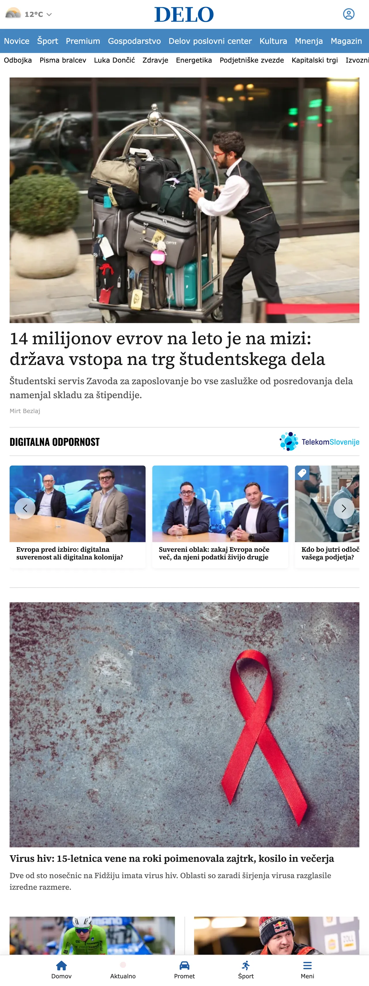 Screenshot of the Delo front page