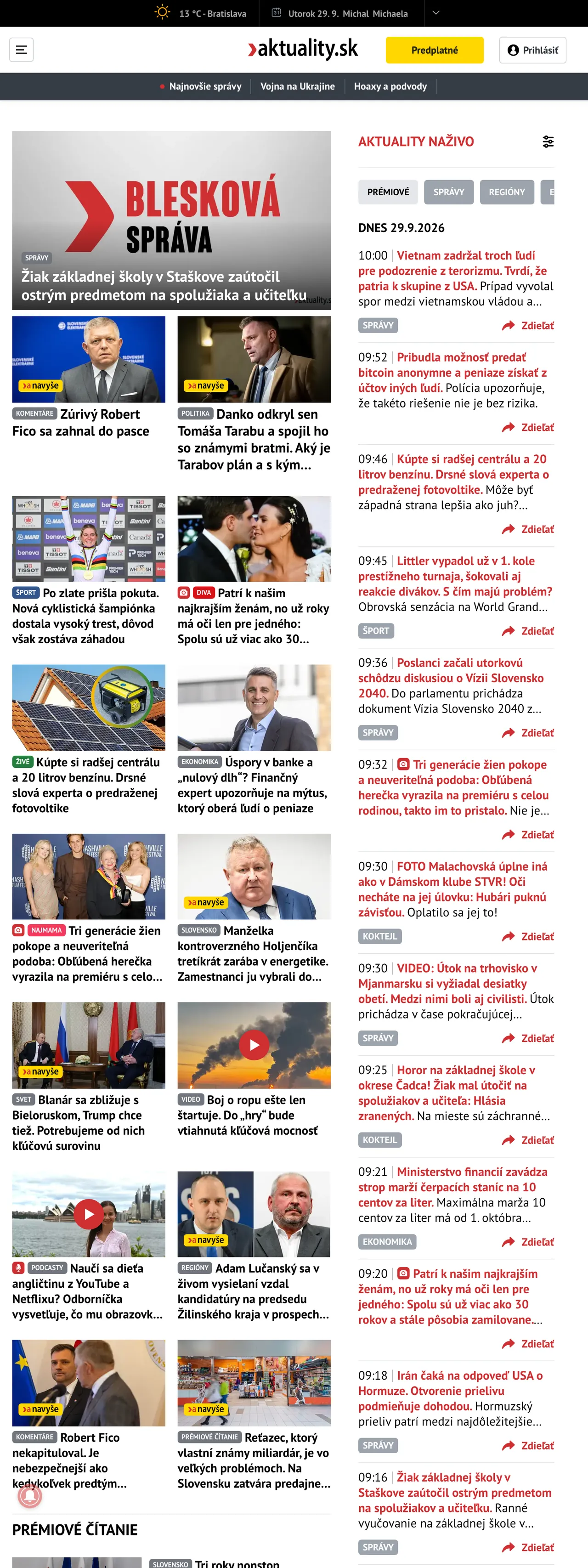 Screenshot of the Aktuality.sk front page