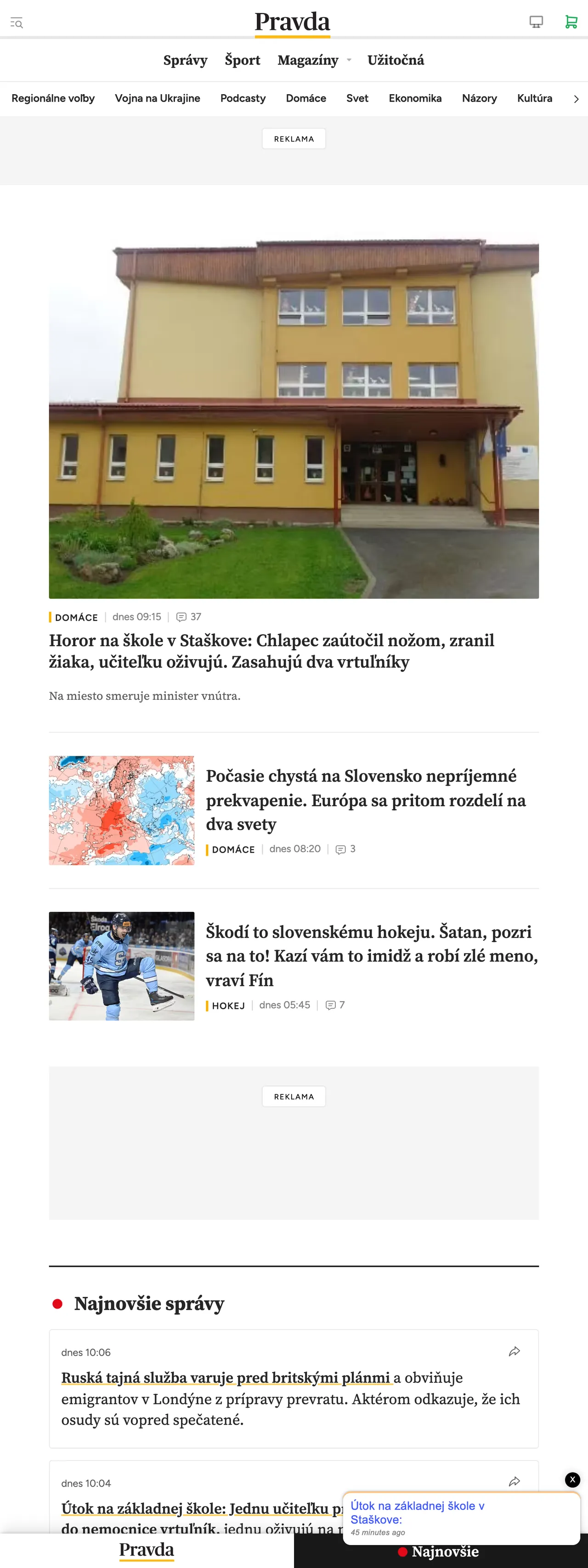 Screenshot of the Pravda front page