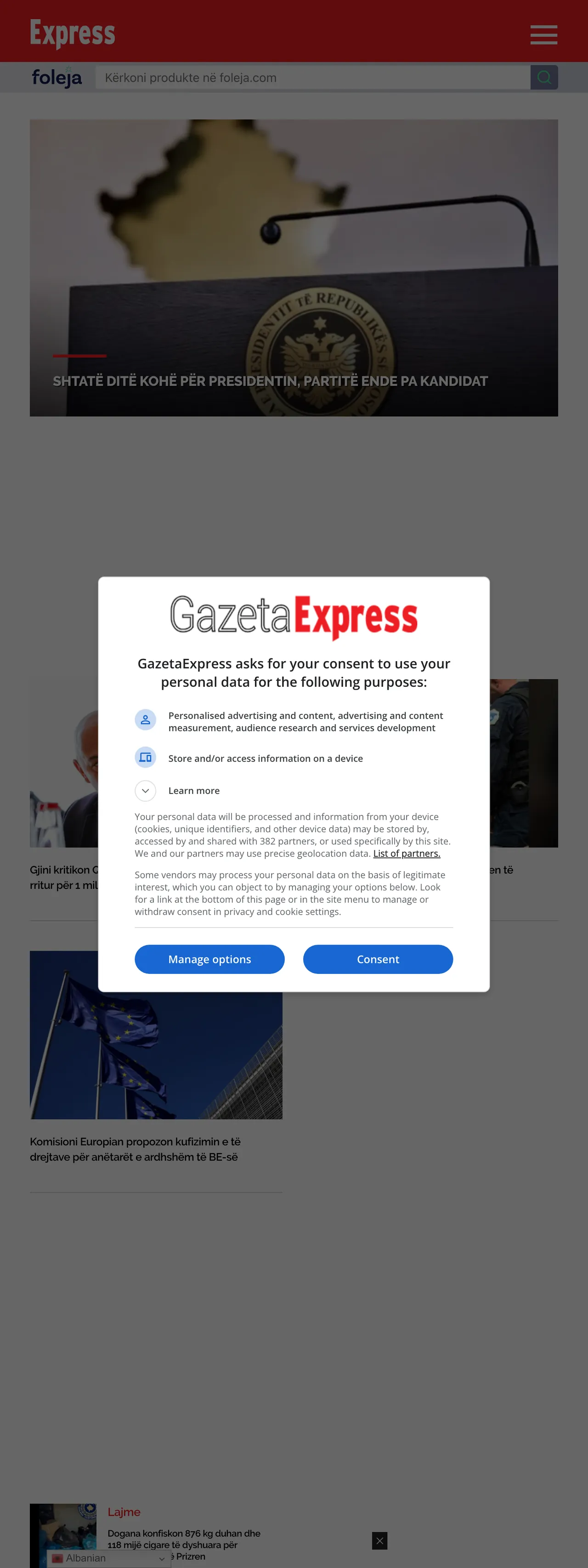 Screenshot of the Gazeta Express front page