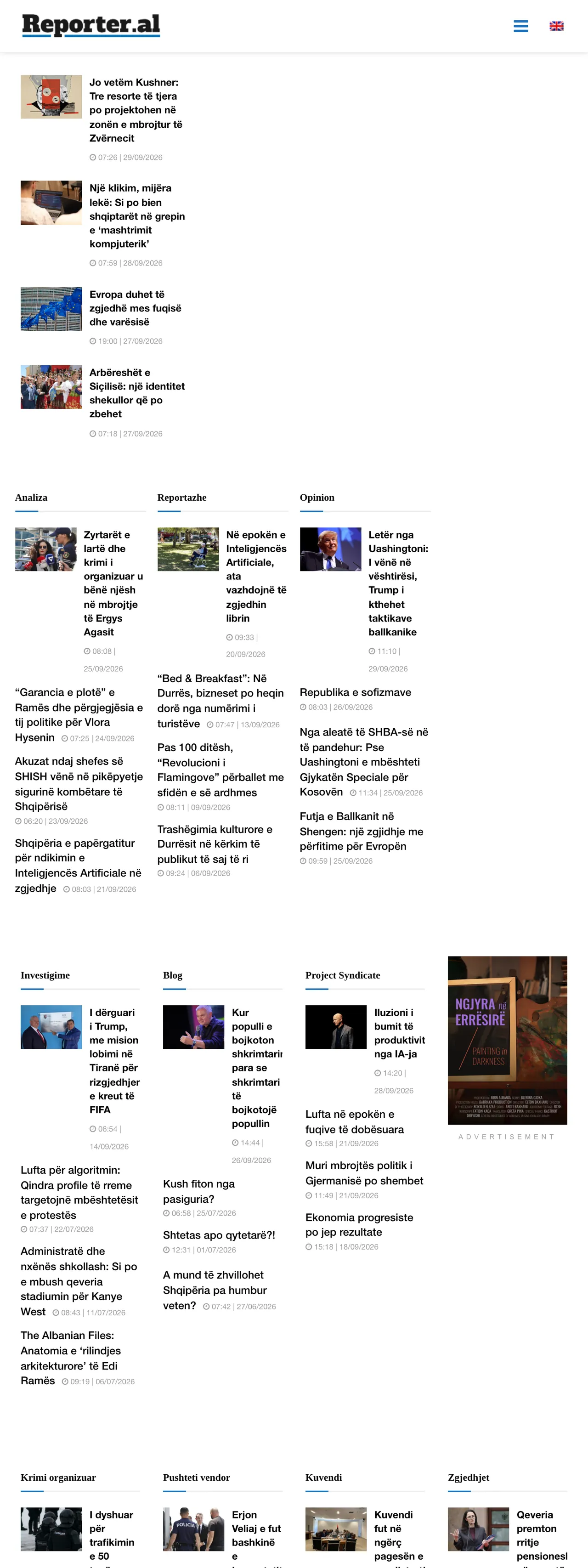 Screenshot of the Reporter.al front page