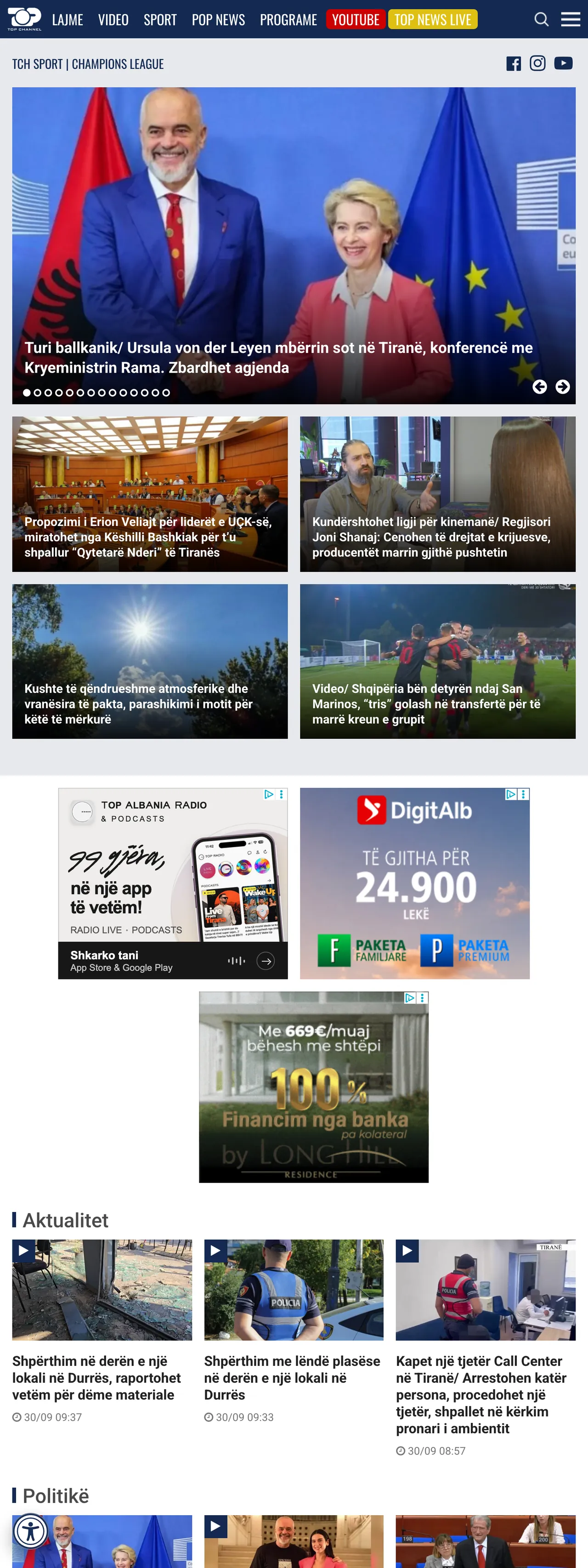 Screenshot of the Top Channel front page