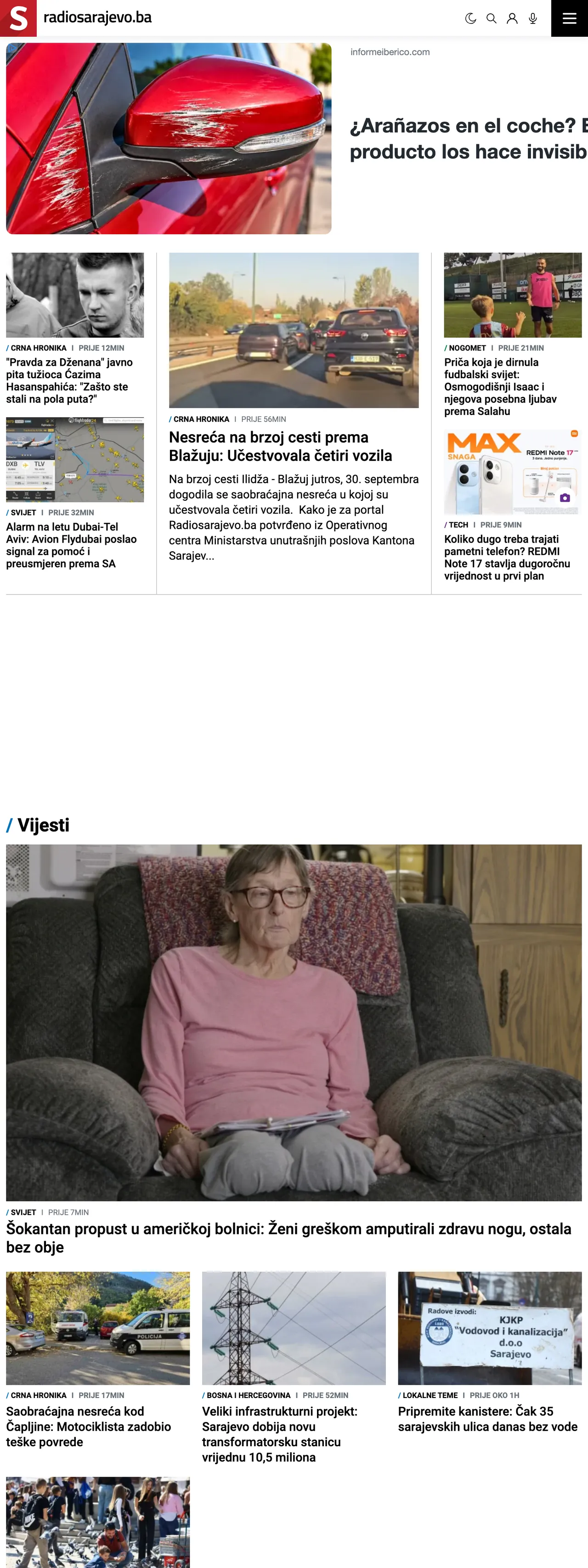 Screenshot of the Radio Sarajevo front page