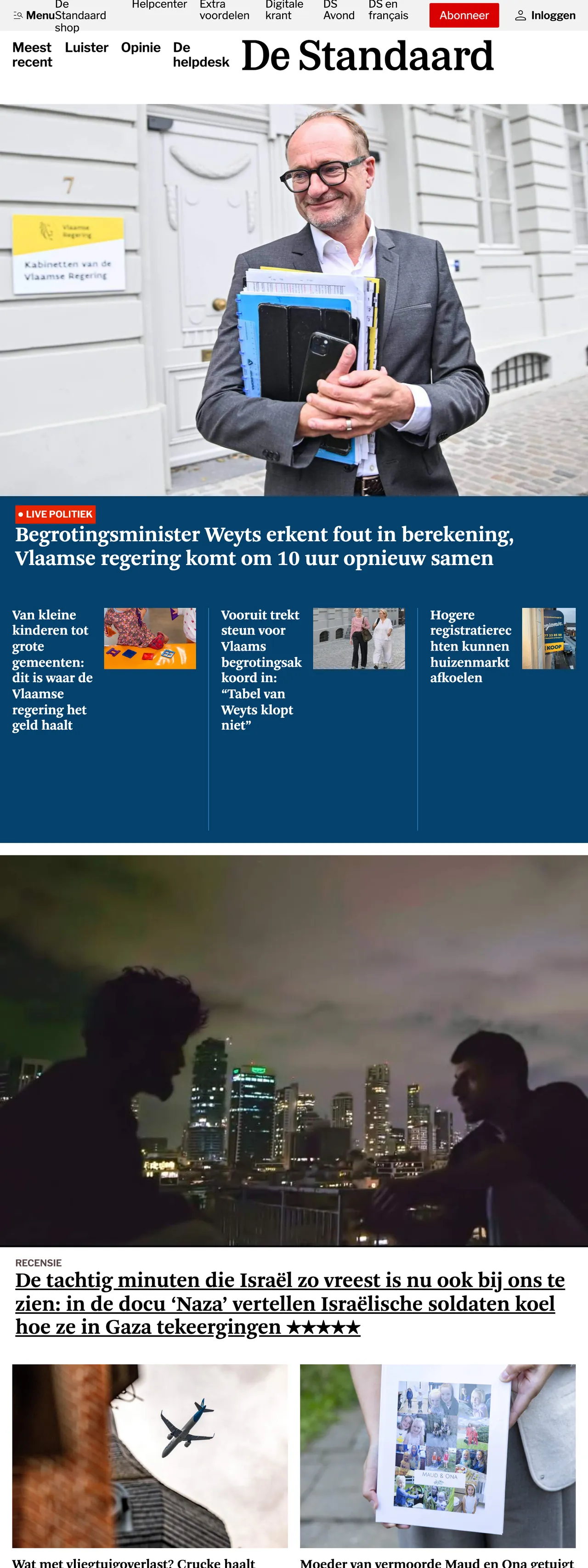 Screenshot of the De Standaard front page