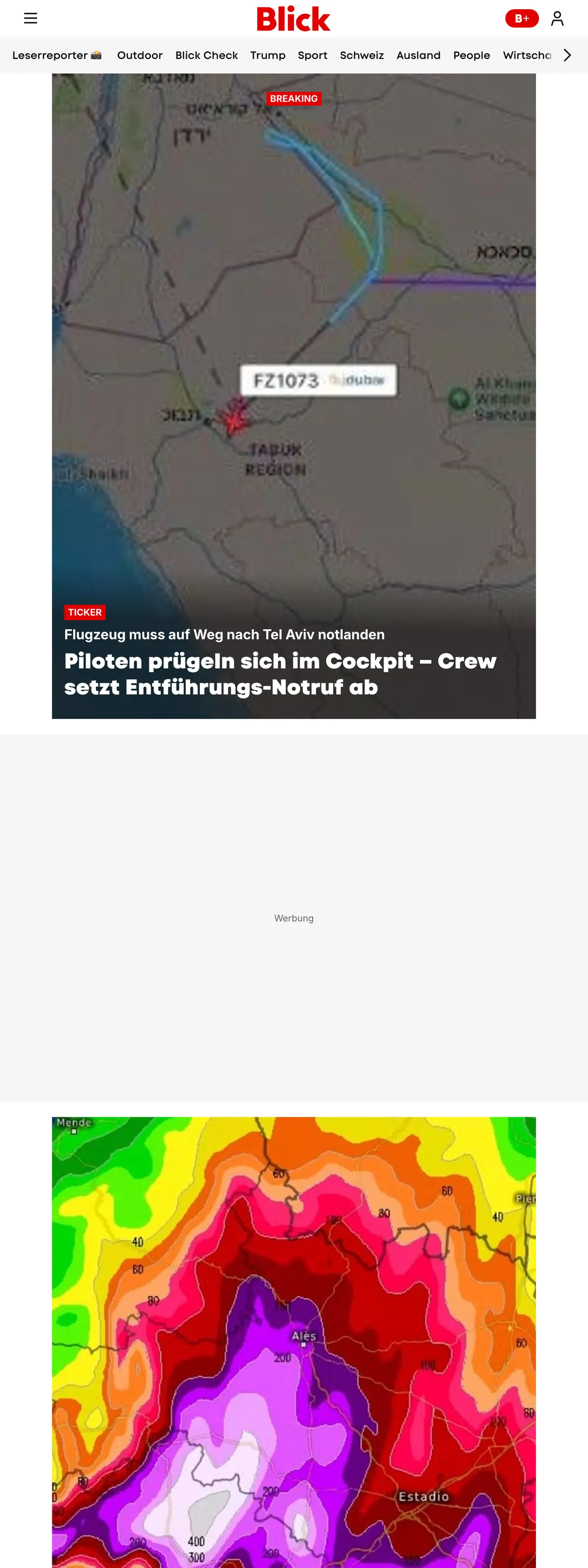 Screenshot of the Blick front page