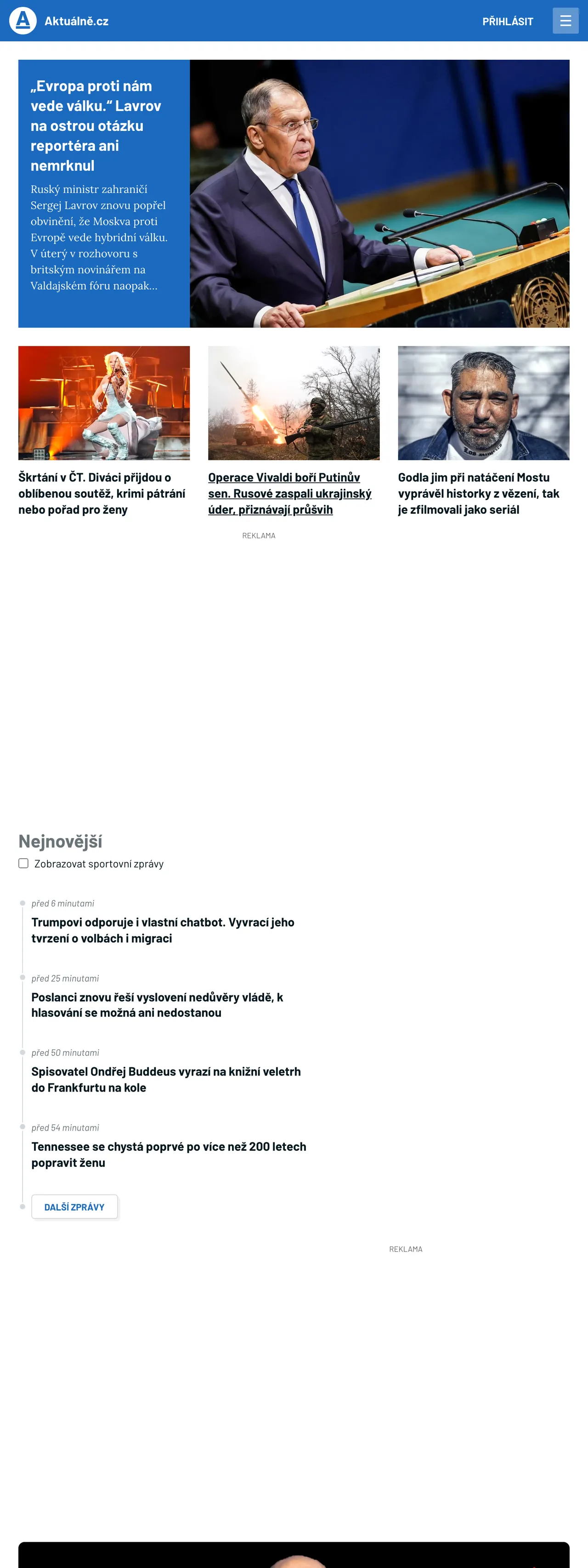 Screenshot of the Aktuálně.cz front page