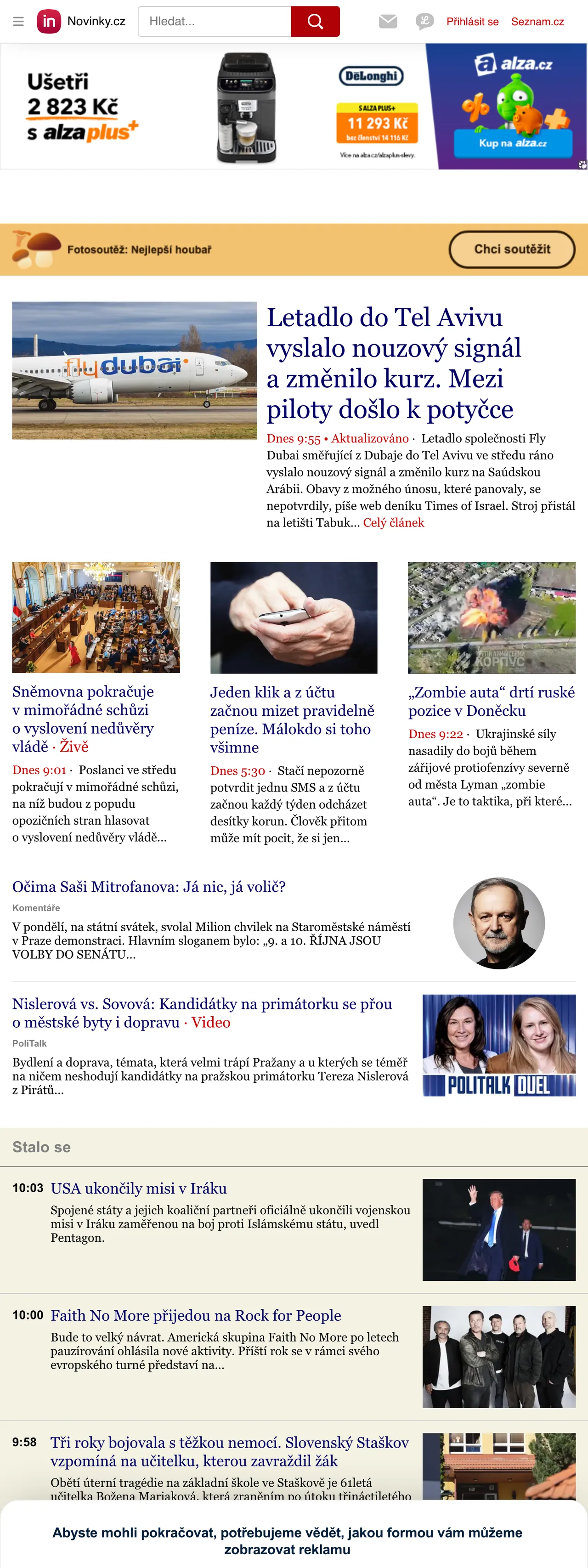 Screenshot of the Novinky.cz front page