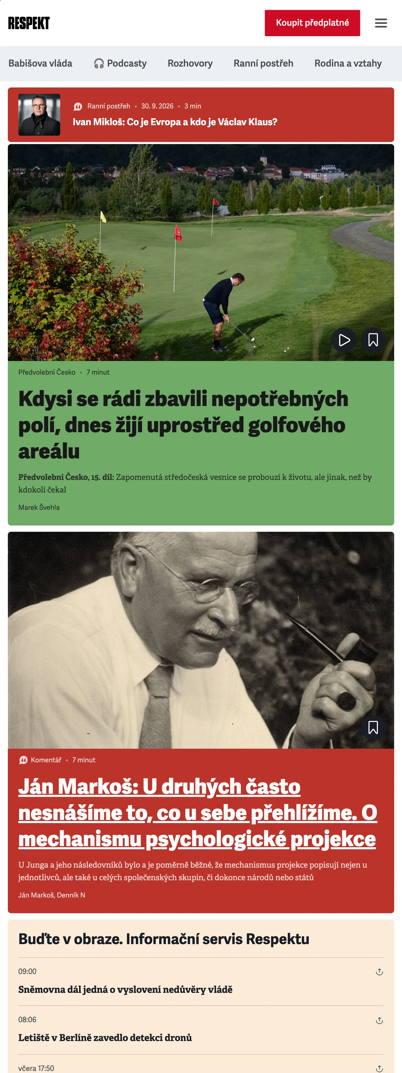 Screenshot of the Respekt front page