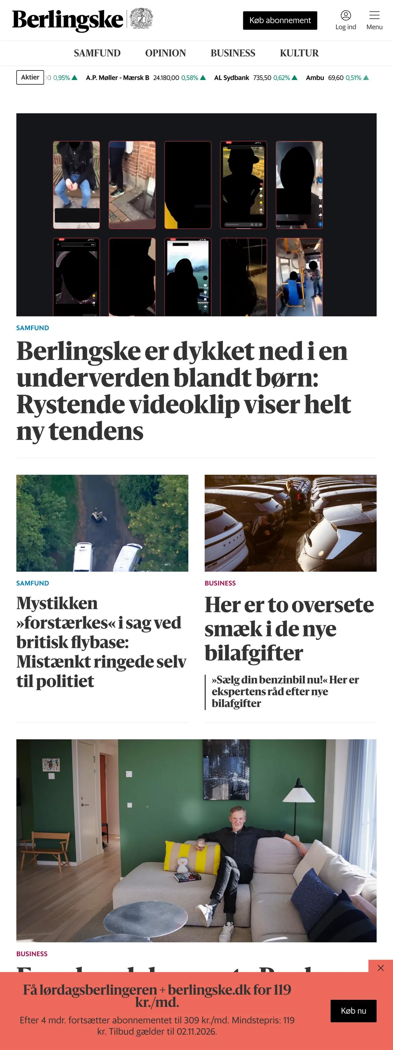 Screenshot of the Berlingske front page