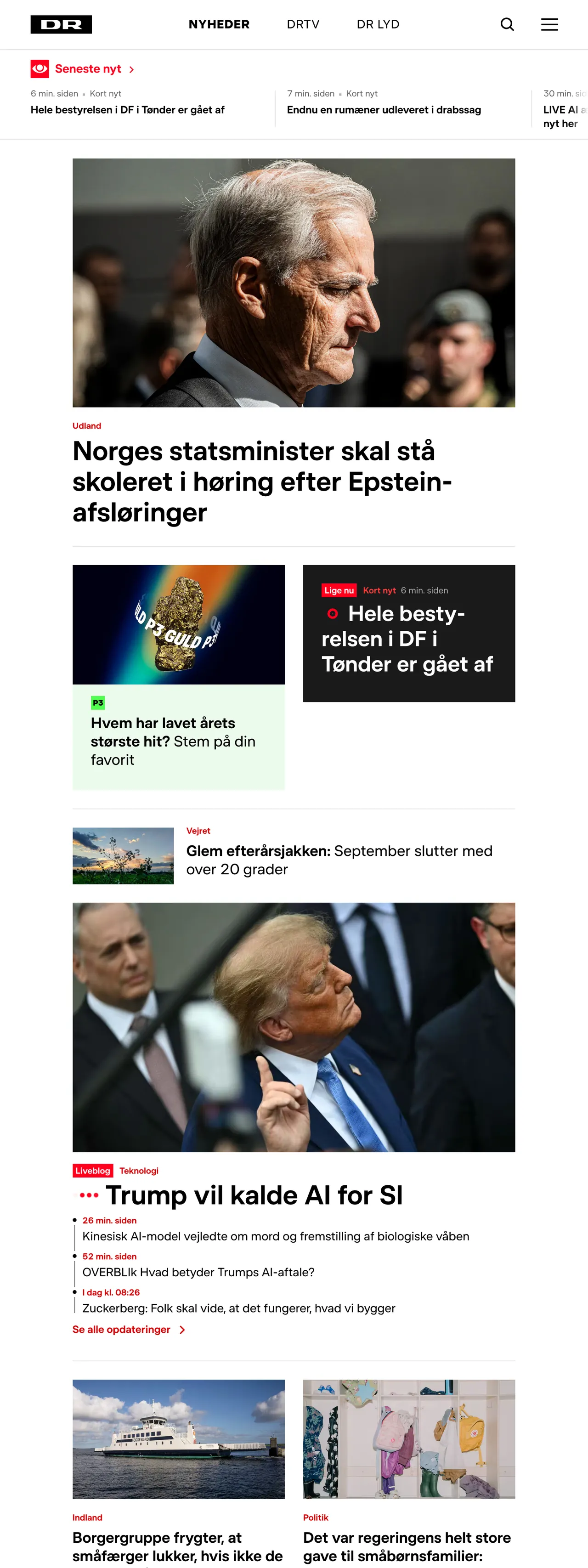 Screenshot of the DR front page