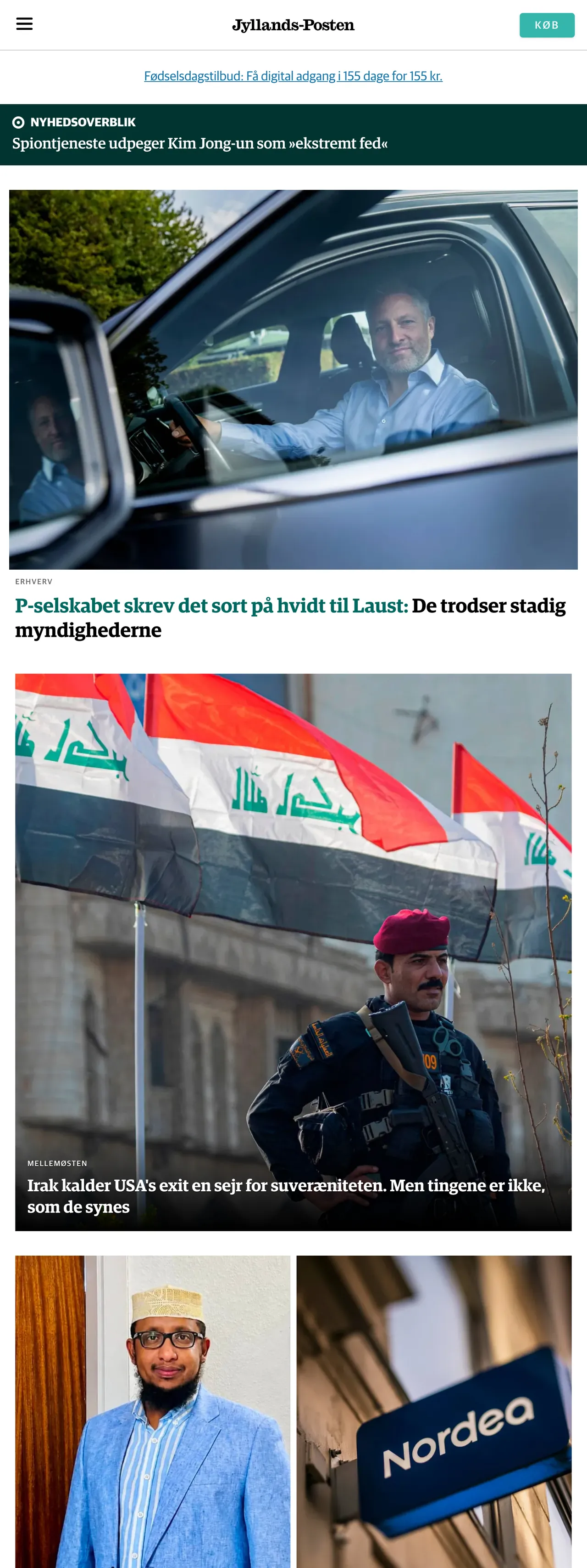 Screenshot of the Jyllands-Posten front page