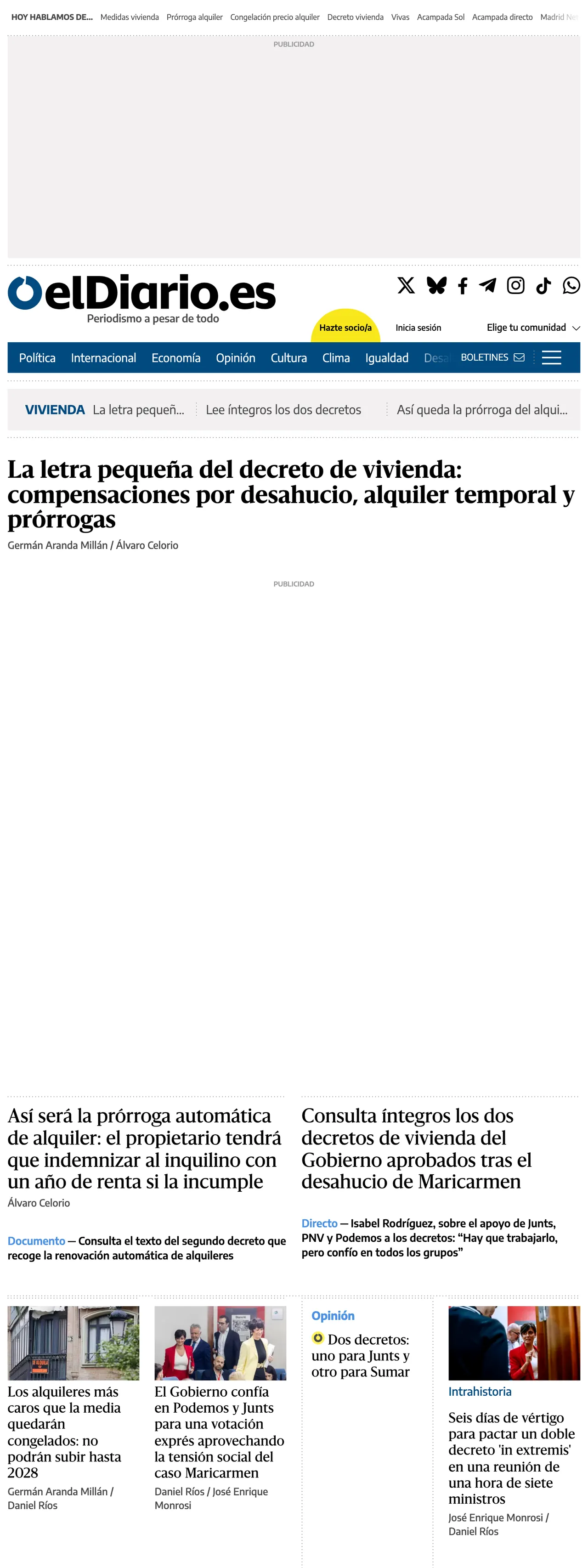Screenshot of the elDiario.es front page