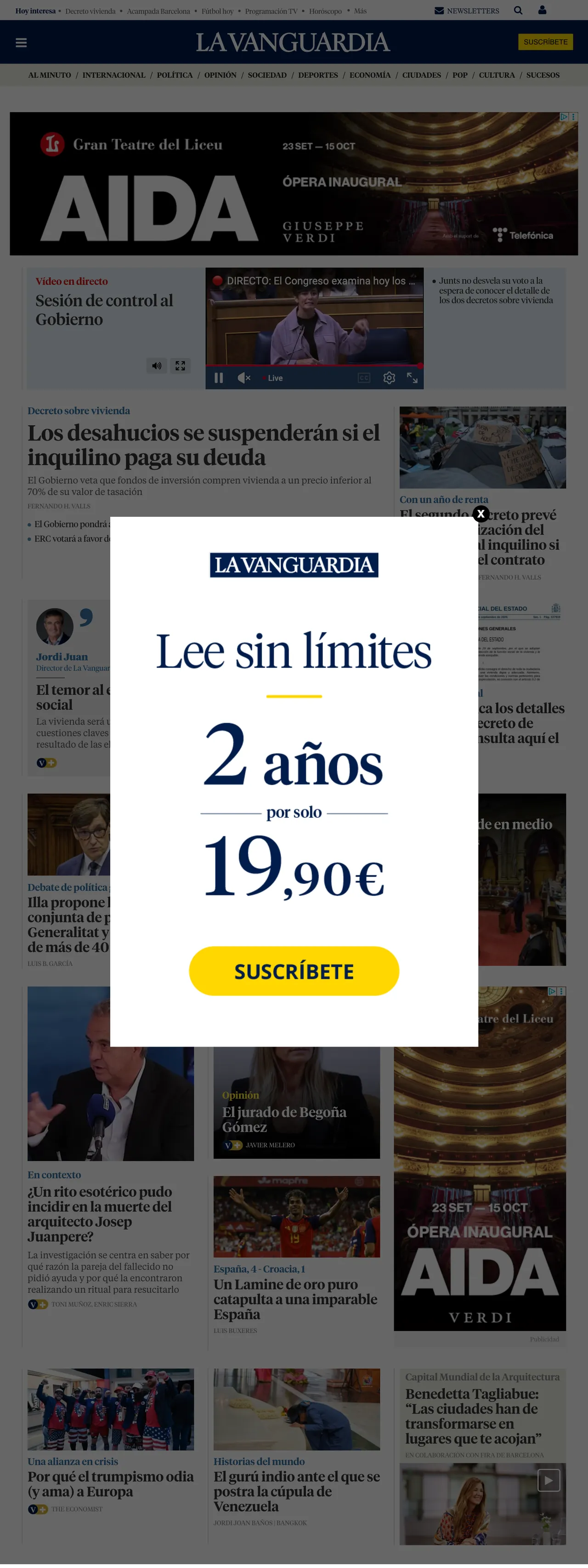 Screenshot of the La Vanguardia front page