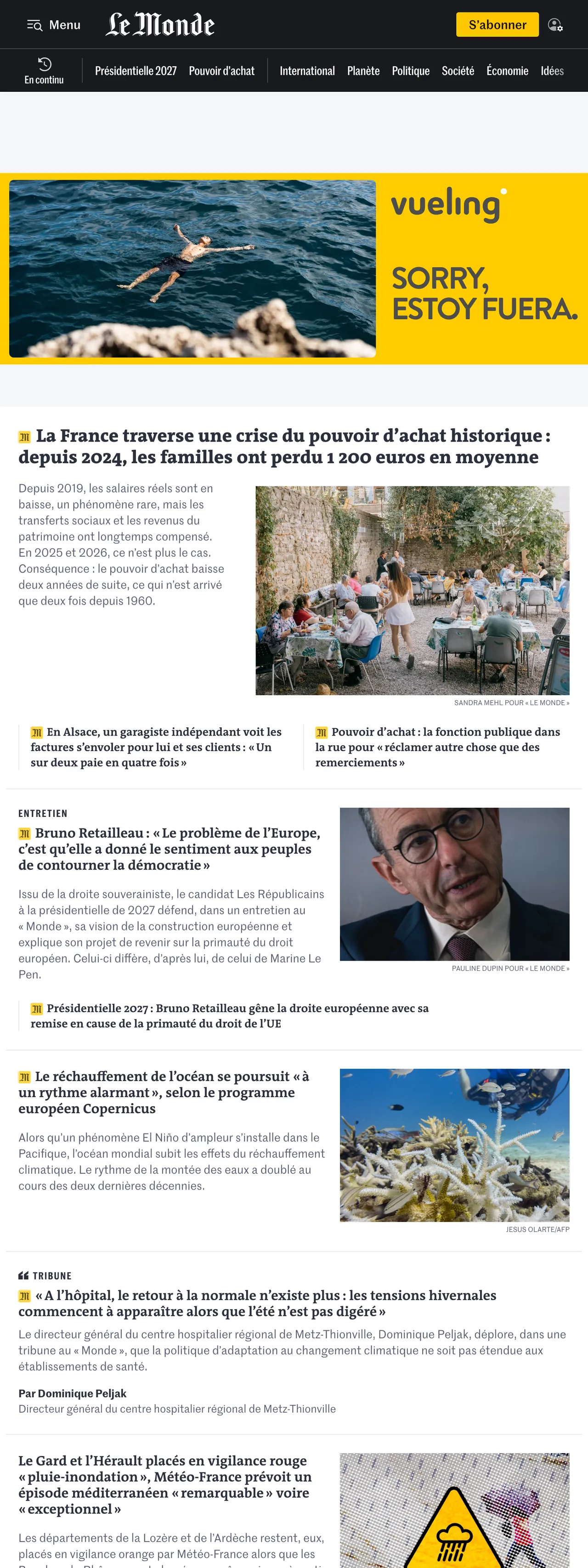 Screenshot of the Le Monde front page
