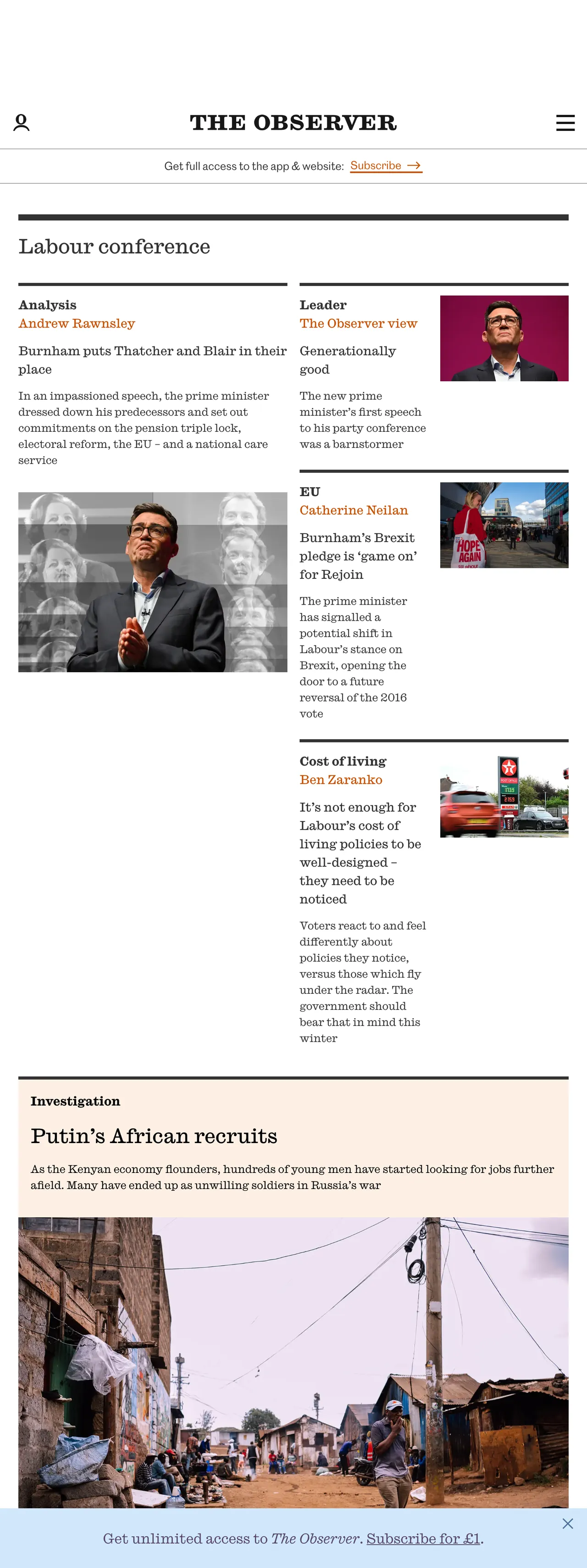 Screenshot of the The Observer front page
