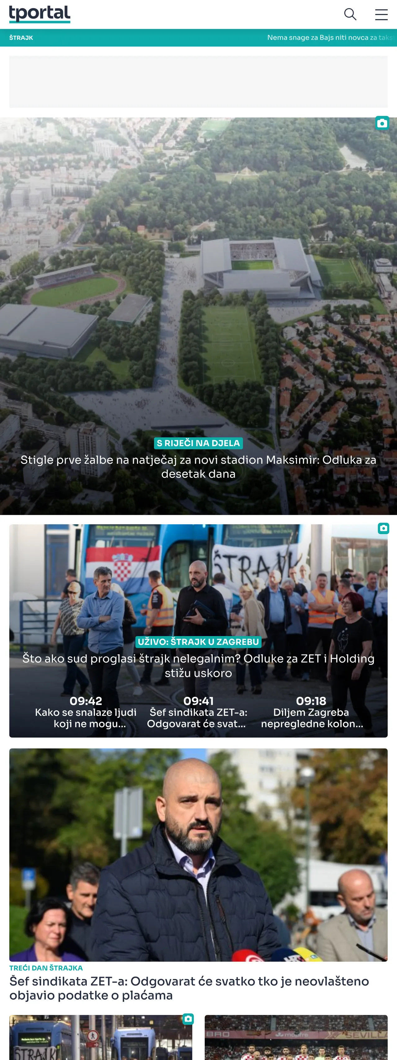 Screenshot of the tportal front page