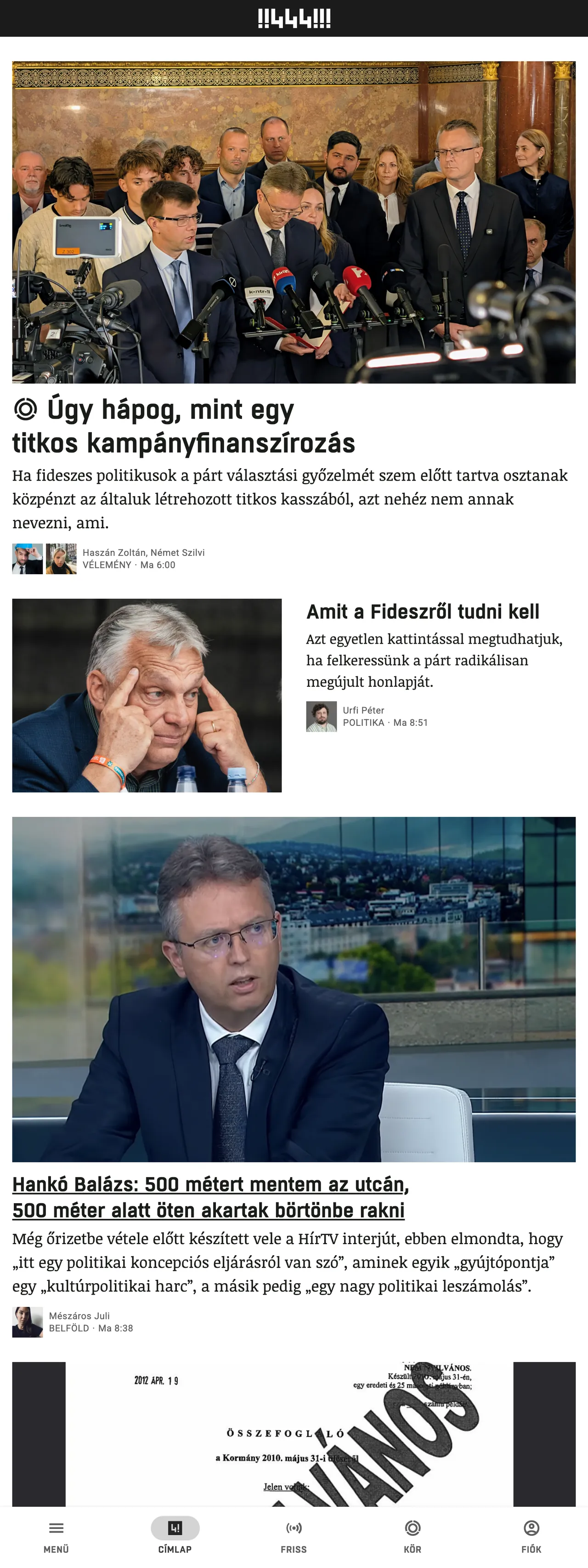 Screenshot of the 444 front page
