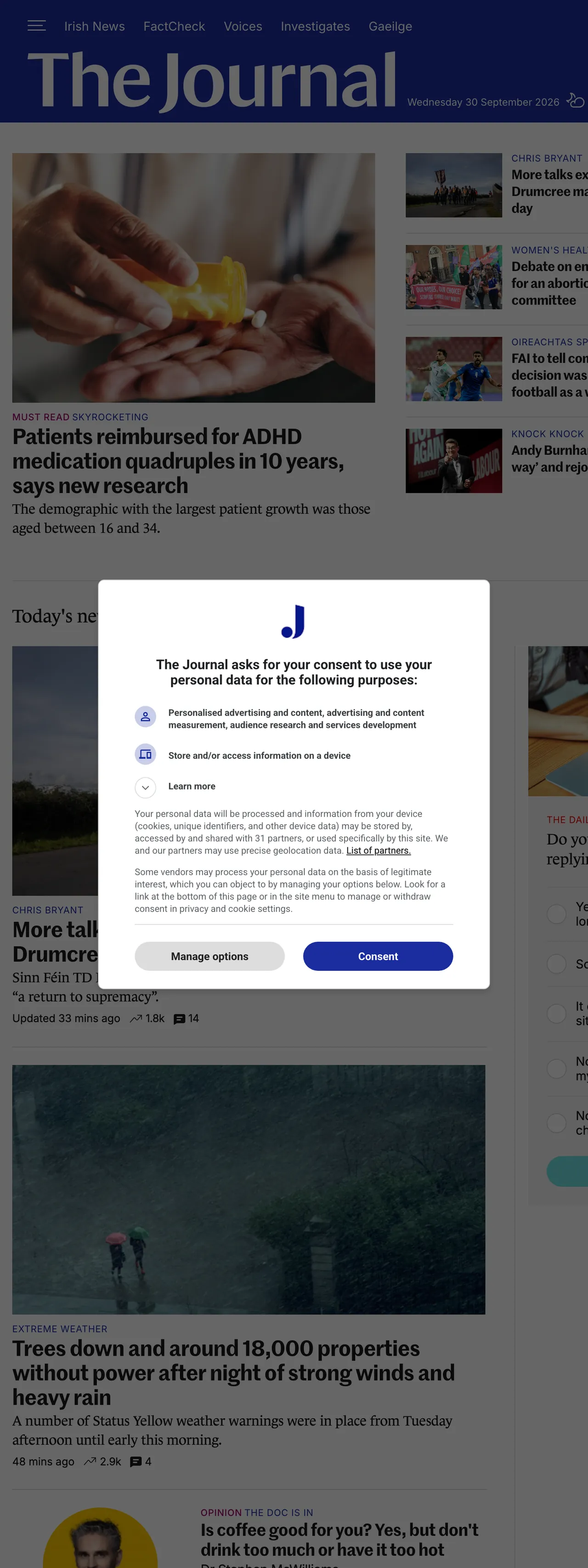 Screenshot of the TheJournal.ie front page