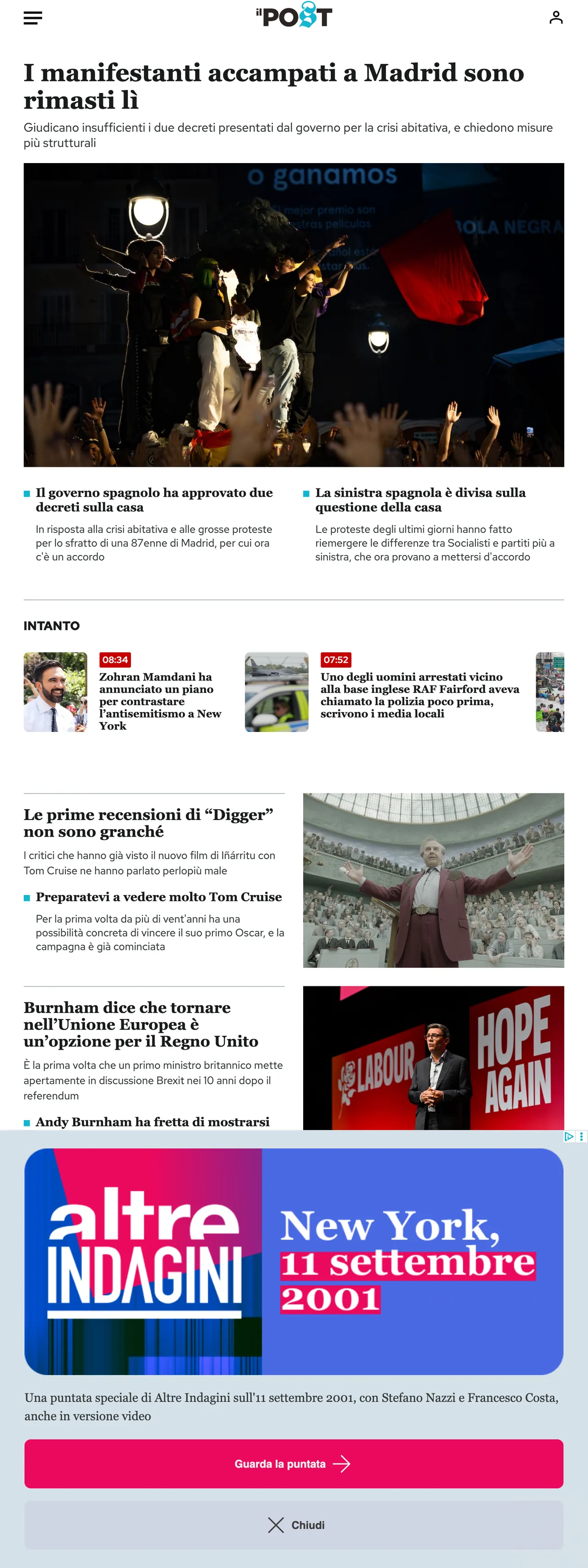 Screenshot of the Il Post front page
