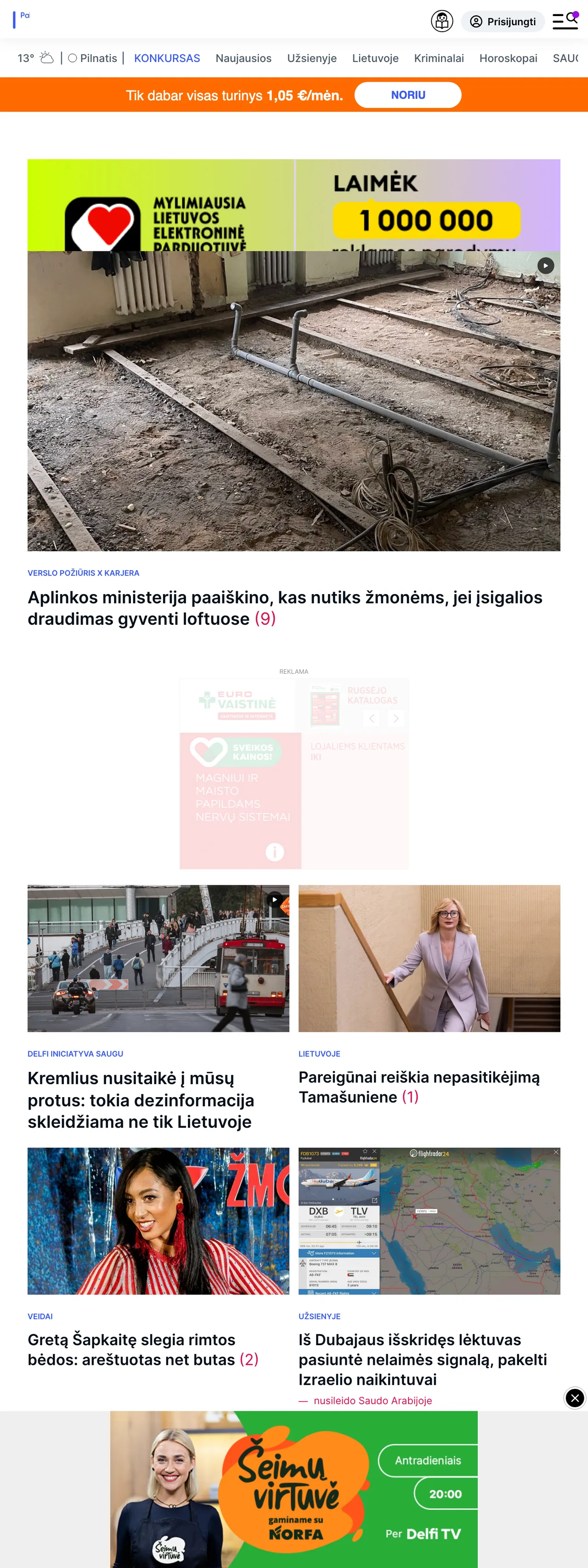 Screenshot of the Delfi front page