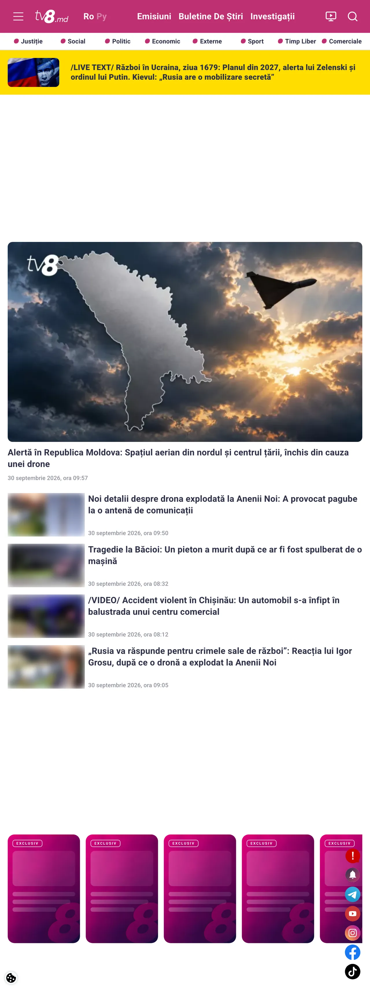 Screenshot of the TV8 front page