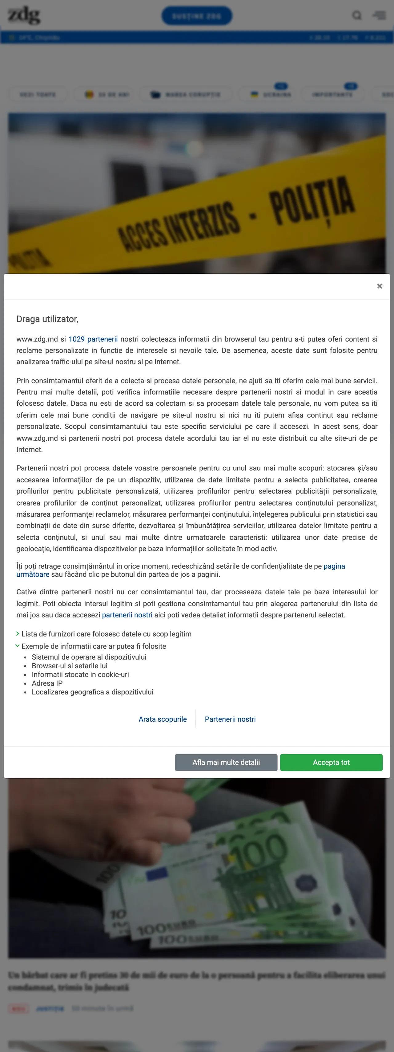 Screenshot of the Ziarul de Gardă front page