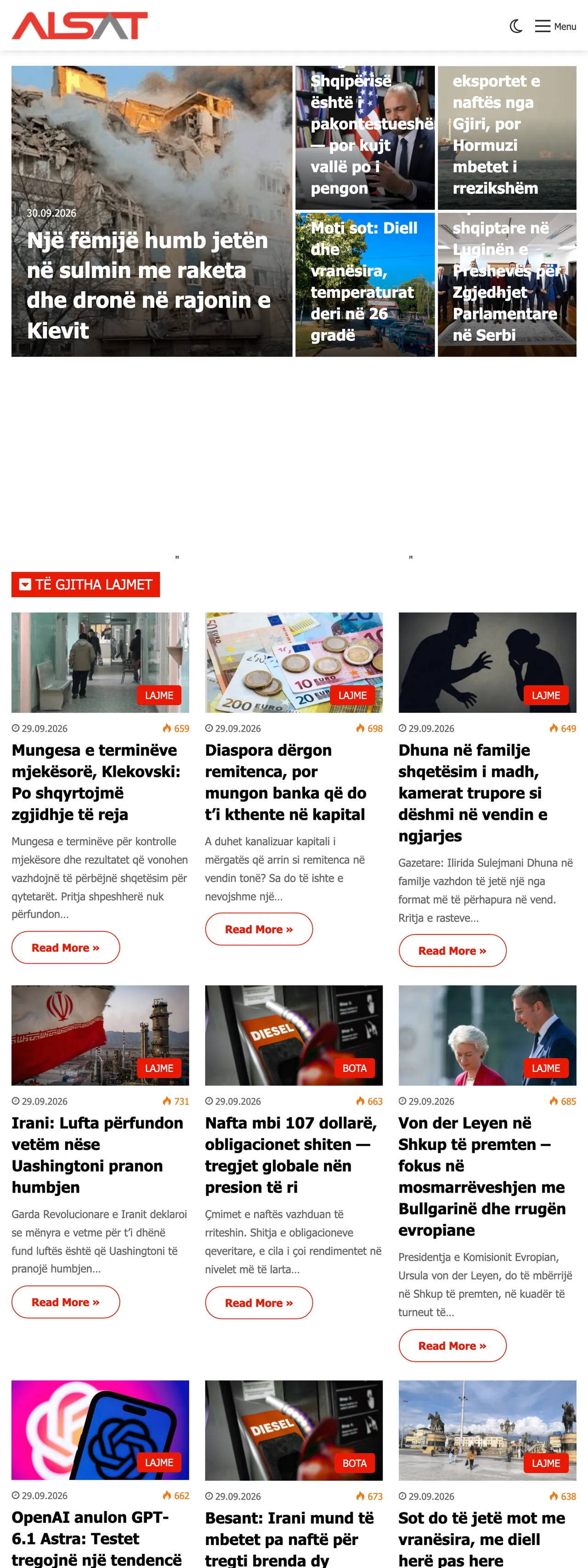 Screenshot of the ALSAT front page