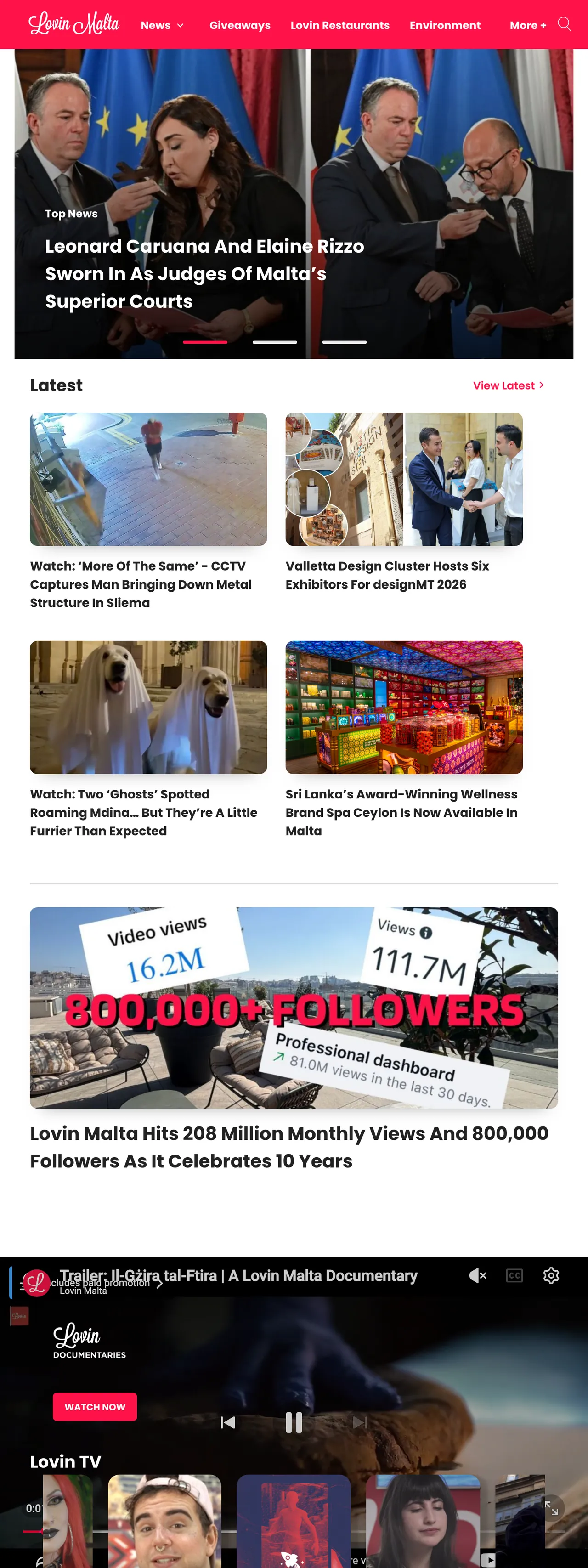 Screenshot of the Lovin Malta front page