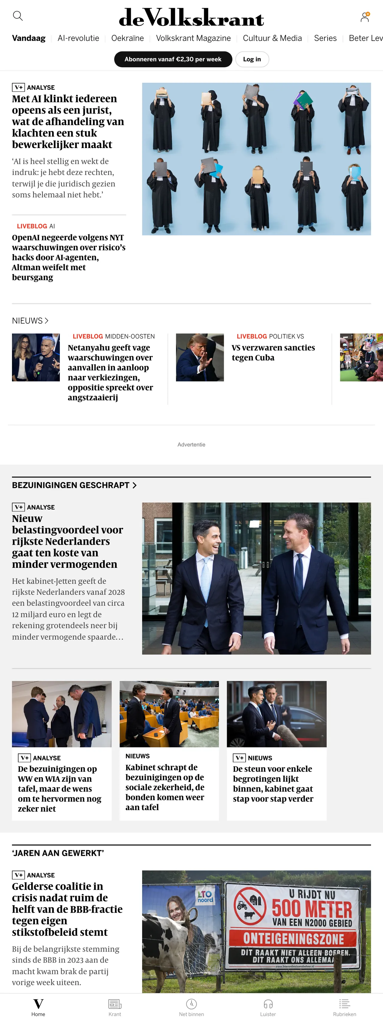 Screenshot of the de Volkskrant front page